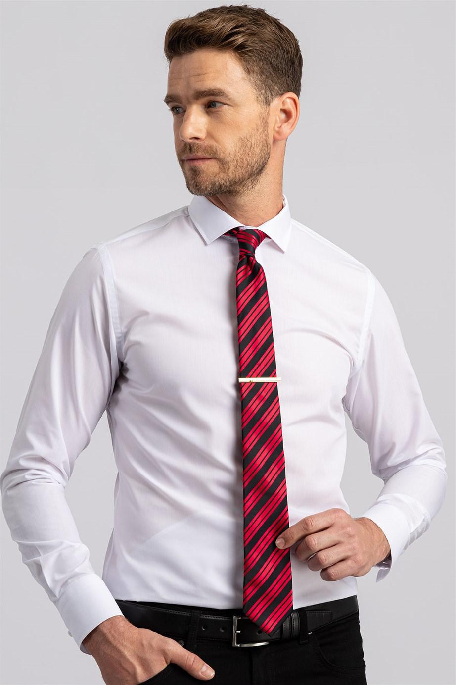 TUDORS Slim Fit Dar Kesim Düz Erkek Gömlek