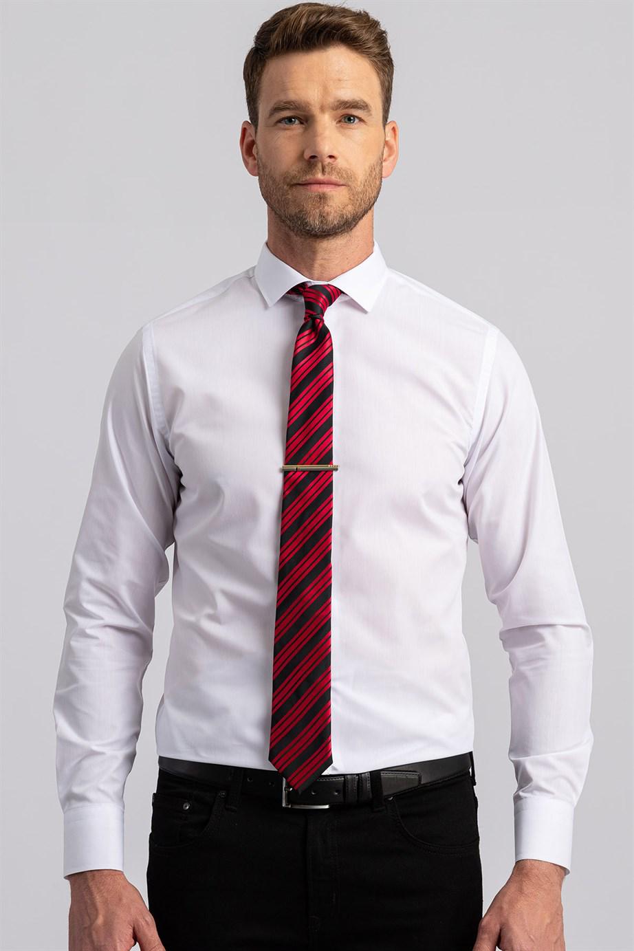 TUDORS Slim Fit Dar Kesim Düz Erkek Gömlek görsel 2