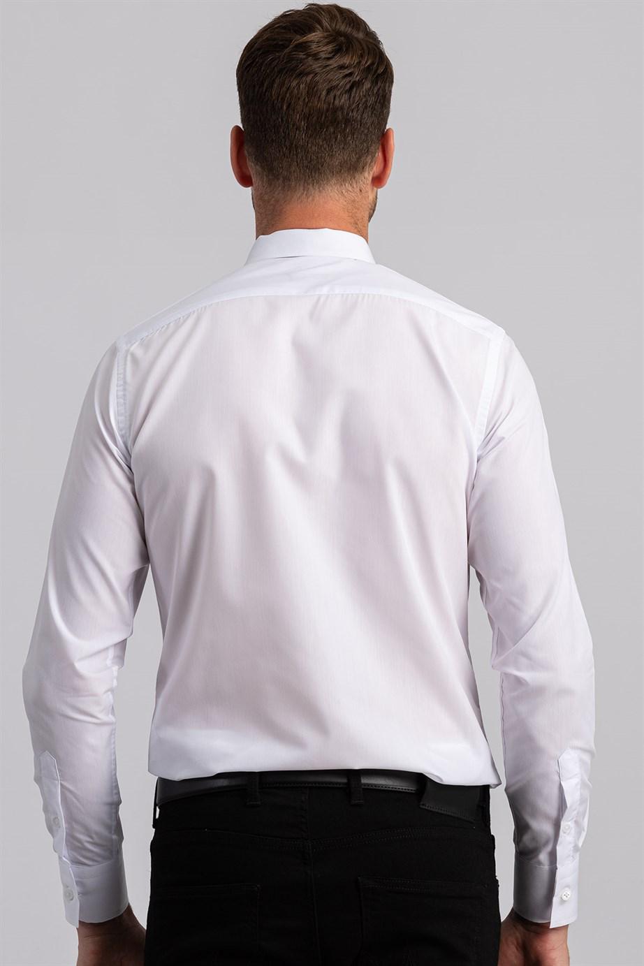 TUDORS Slim Fit Dar Kesim Düz Erkek Gömlek görsel 4