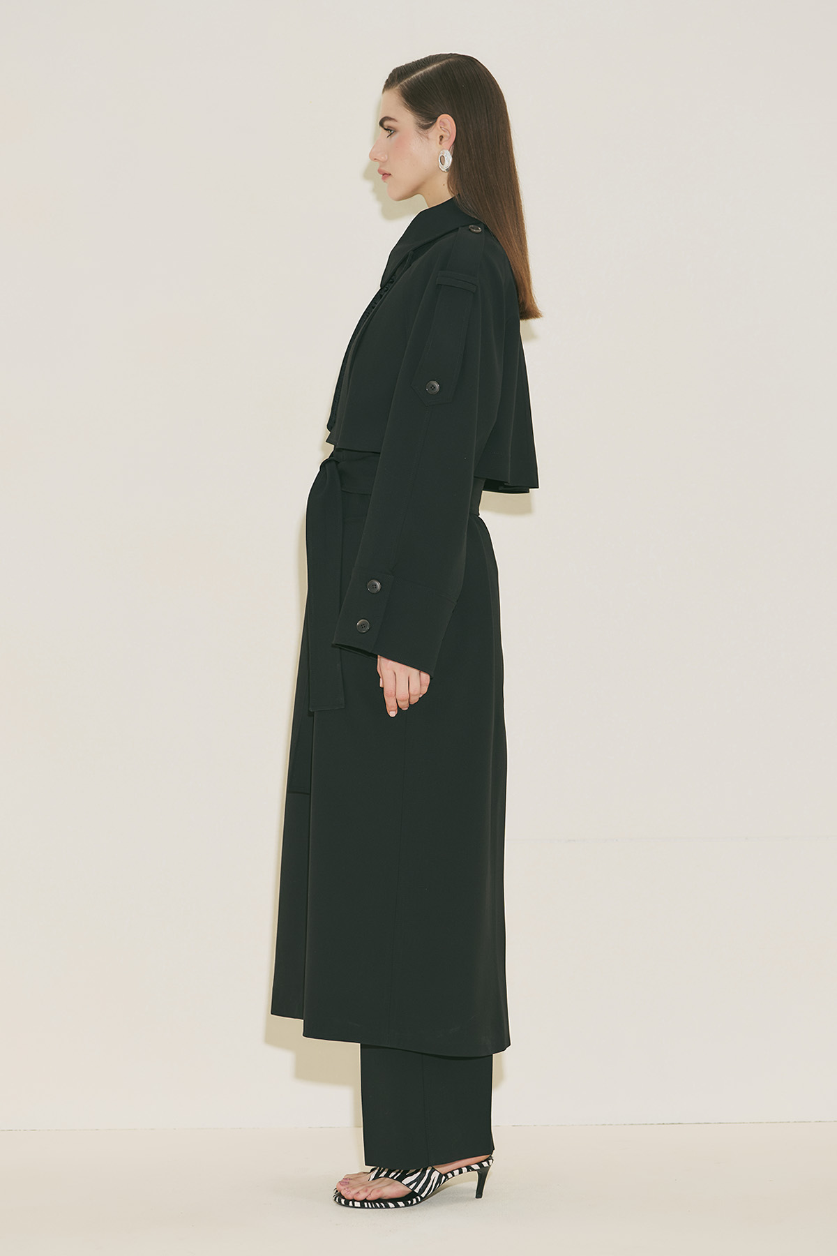 Manuka Lımıted Edıtıon Geniş Kol Trençkot Siyah görsel 5