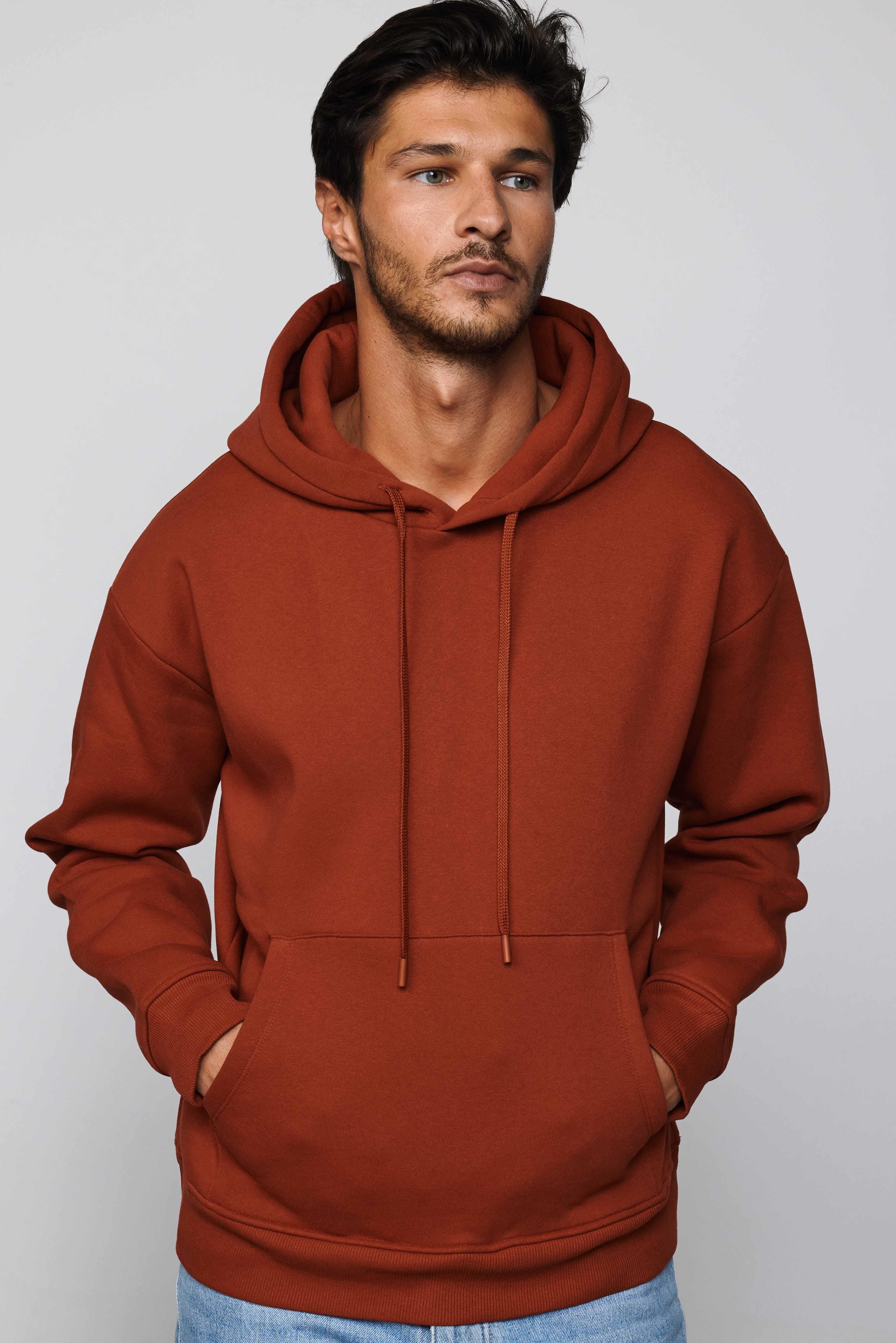 TUDORS Oversize Pamuk Kapüşonlu Basıc Kremit Unisex Erkek Hoodie