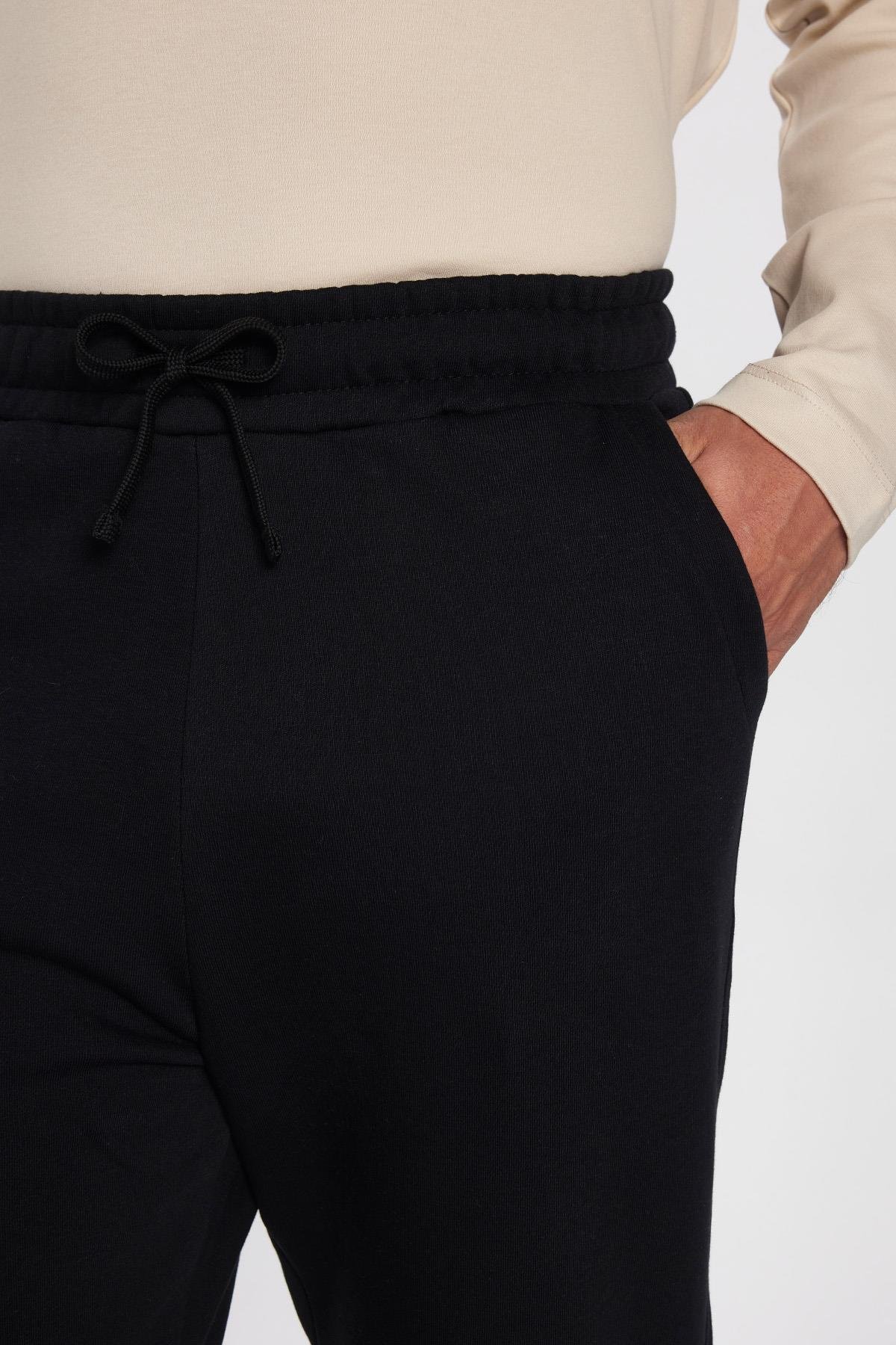 TUDORS Unisex Relax Fit Rahat Kesim Şardonlu 3 Cepli Lastikli Jogger Paça Siyah Erkek Jogger Eşofman Altı görsel 3