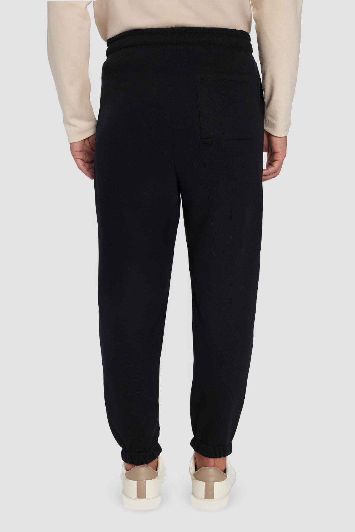 TUDORS Unisex Relax Fit Rahat Kesim Şardonlu 3 Cepli Lastikli Jogger Paça Siyah Erkek Jogger Eşofman Altı görsel 5