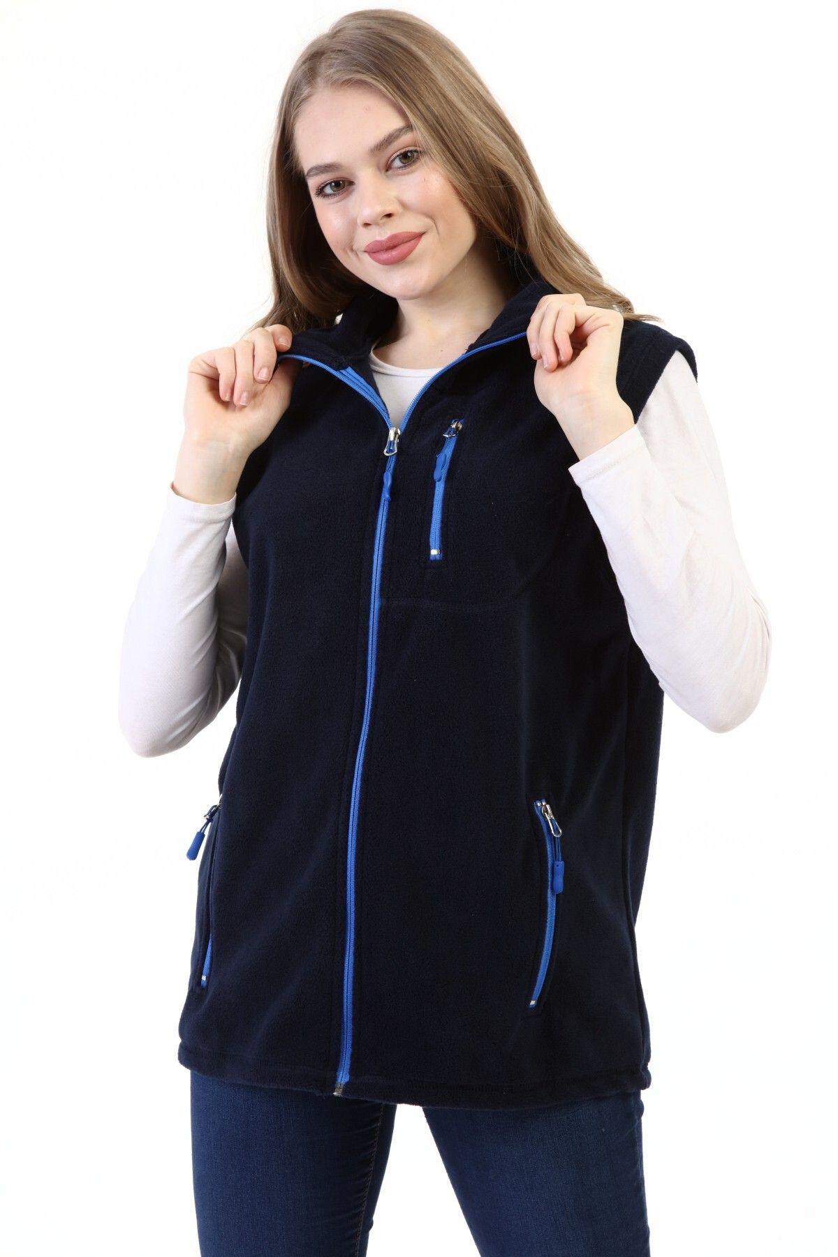 Genius Store Kadın Polar Yelek Tam Fermuarlı Outdoor Spor Yelek 3cepli görsel 4