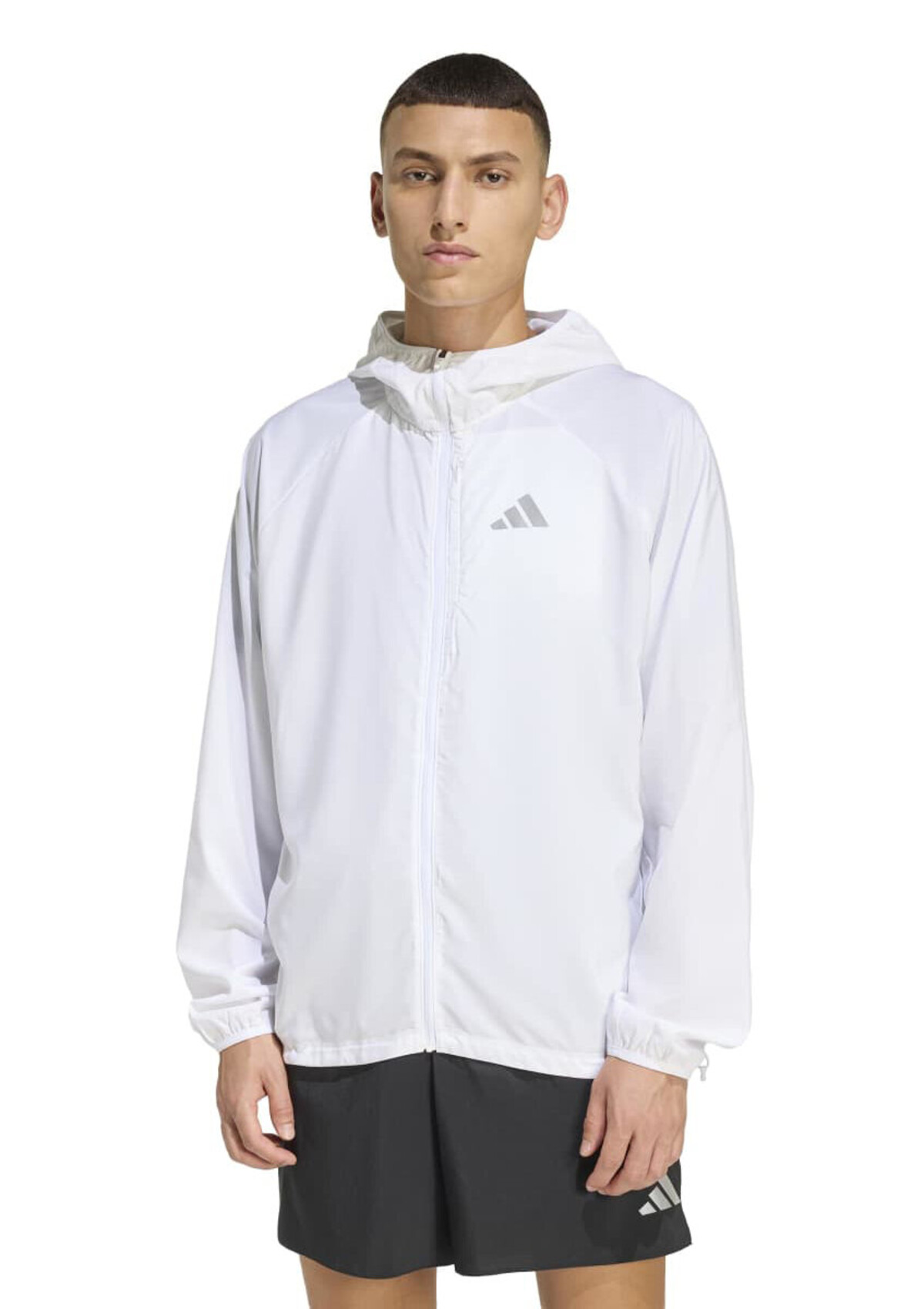 Adidas Running Essentials Erkek Beyaz Kapüşonlu Fermuarlı Sweatshirt