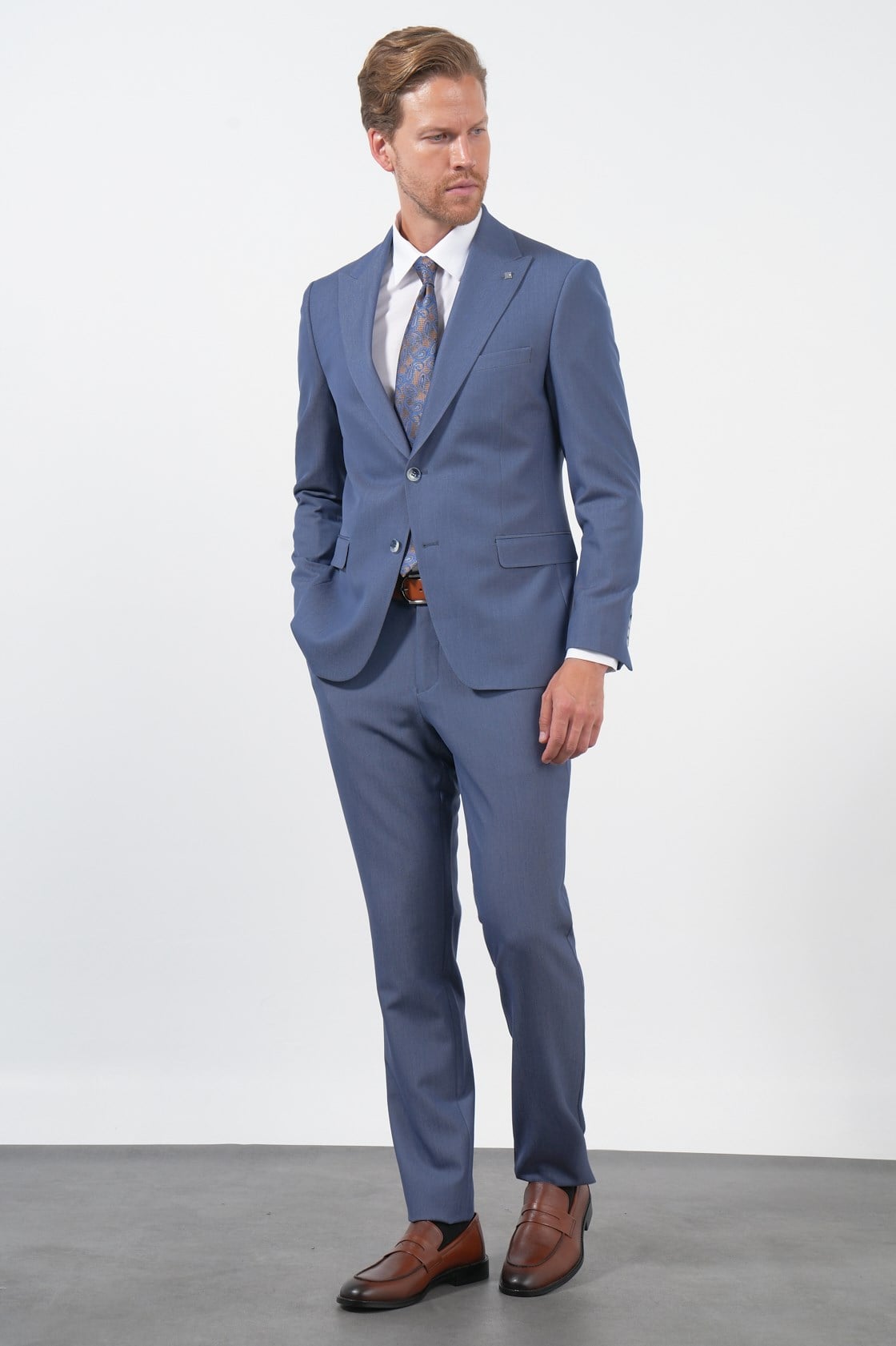 İMZA İndigo Kılıç Yaka Düz Bez Ayağı 6 Drop Slim Fit Esnek Takım Elbise 1001260174 görsel 2