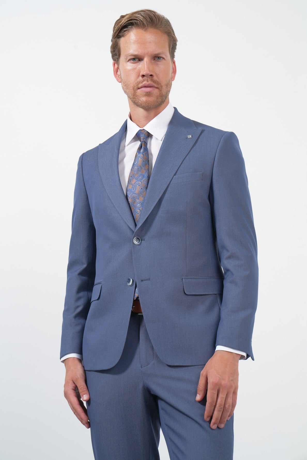İMZA İndigo Kılıç Yaka Düz Bez Ayağı 6 Drop Slim Fit Esnek Takım Elbise 1001260174 görsel 4