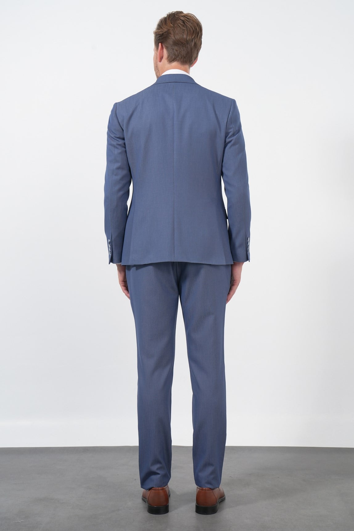 İMZA İndigo Kılıç Yaka Düz Bez Ayağı 6 Drop Slim Fit Esnek Takım Elbise 1001260174 görsel 6