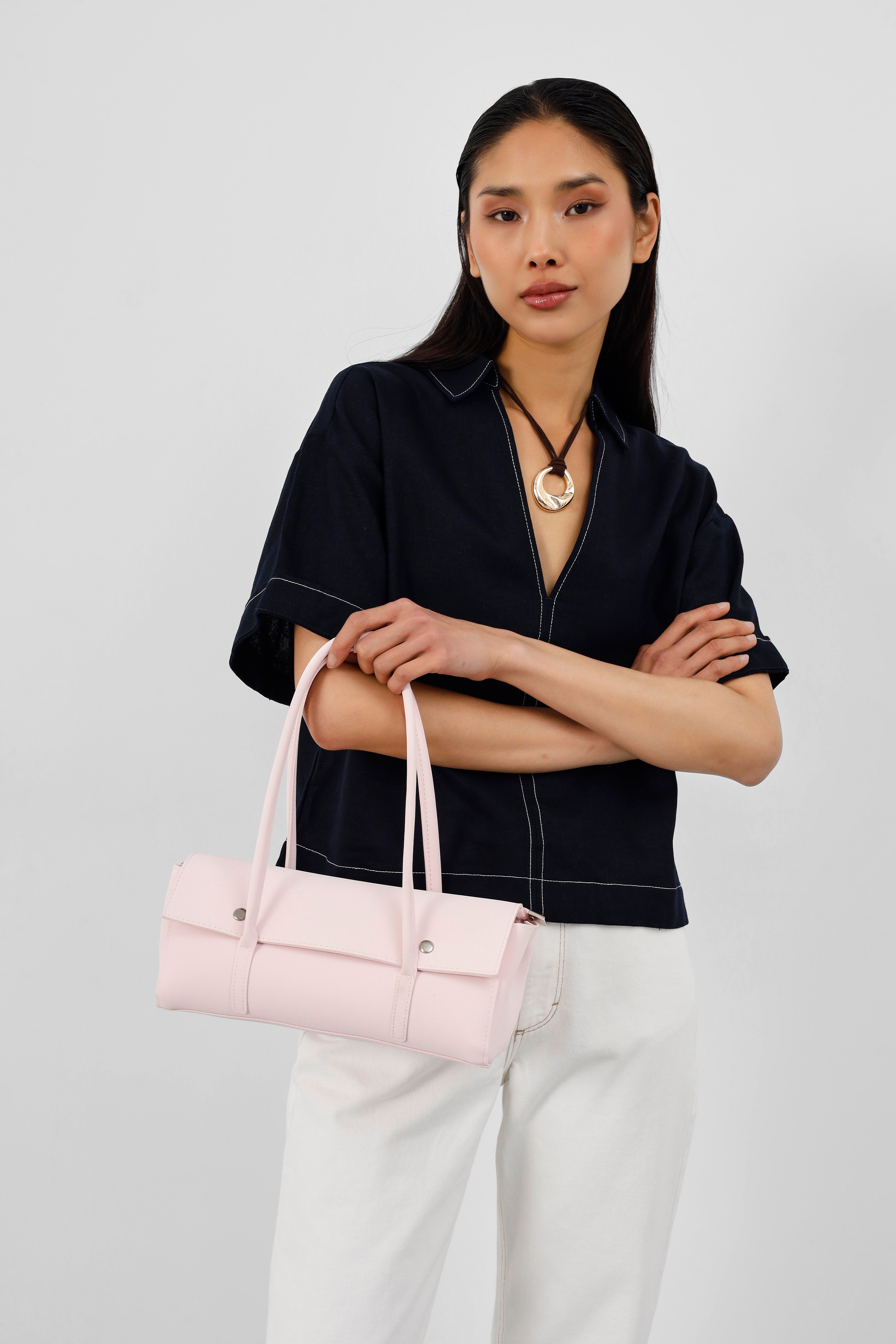 Shulebags Mari Vintage Baget Çanta Pudra Pembe