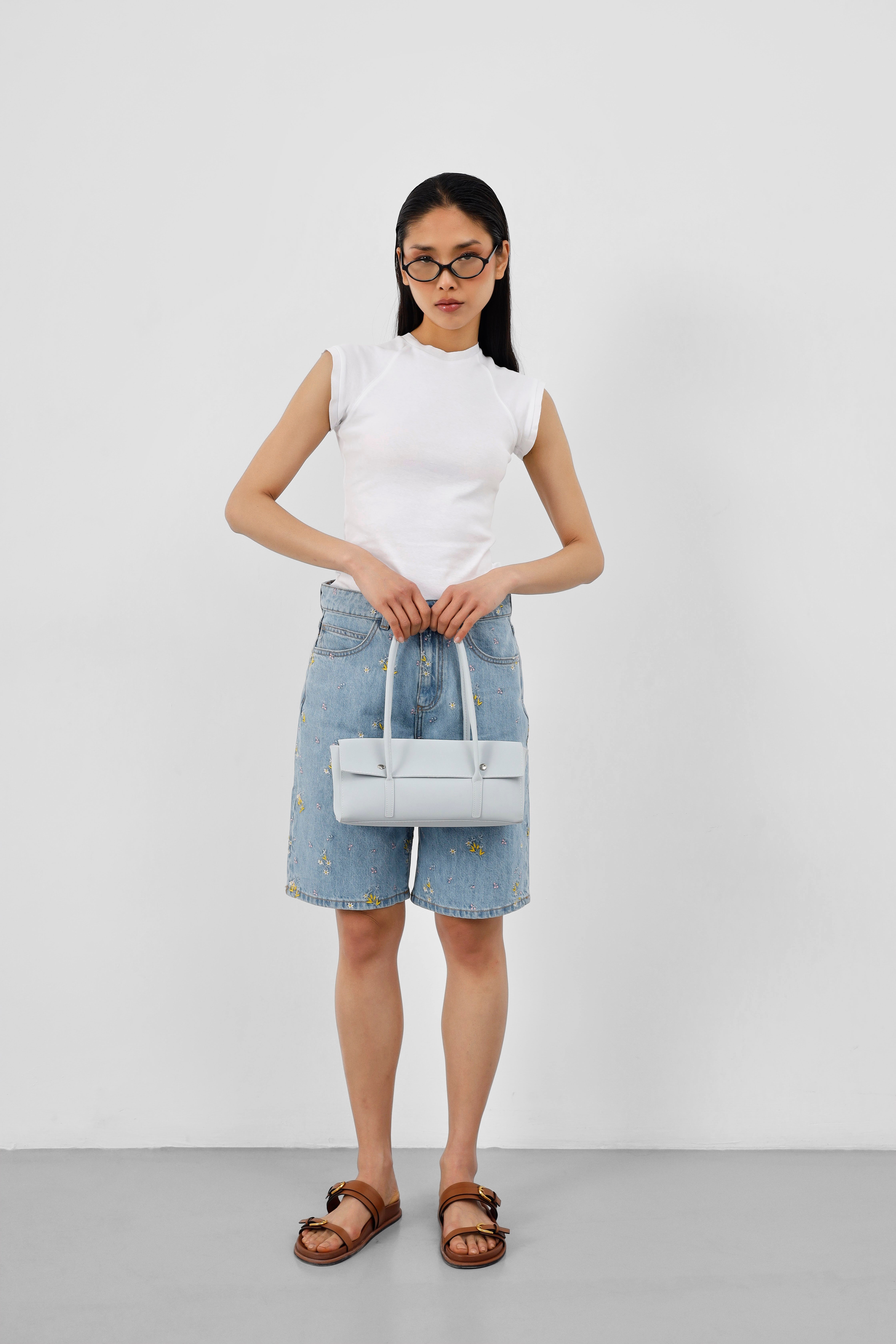 Shulebags Mari Vintage Baget Çanta Bebe Mavi görsel 4