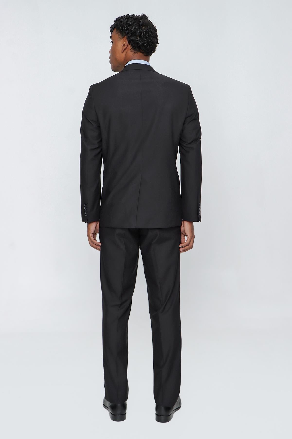 İMZA Siyah Mono Yaka Gabardin Astarlı Esnek 4 Drop Comfort Fit Basic Takım Elbise 1001255009 görsel 5