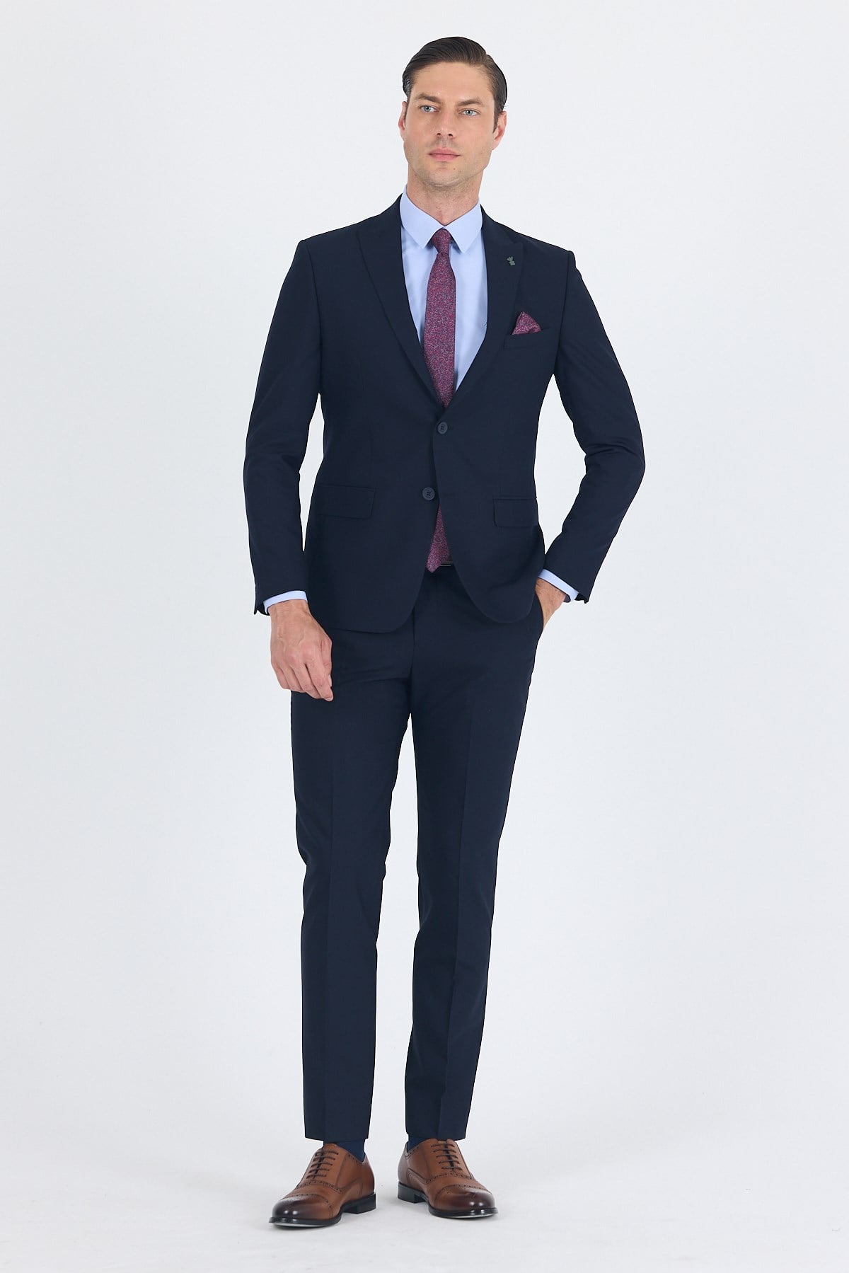 İMZA Lacivert Kırlangıç Yaka Düz Slim Fit 6 Drop Takım Elbise 1001260011