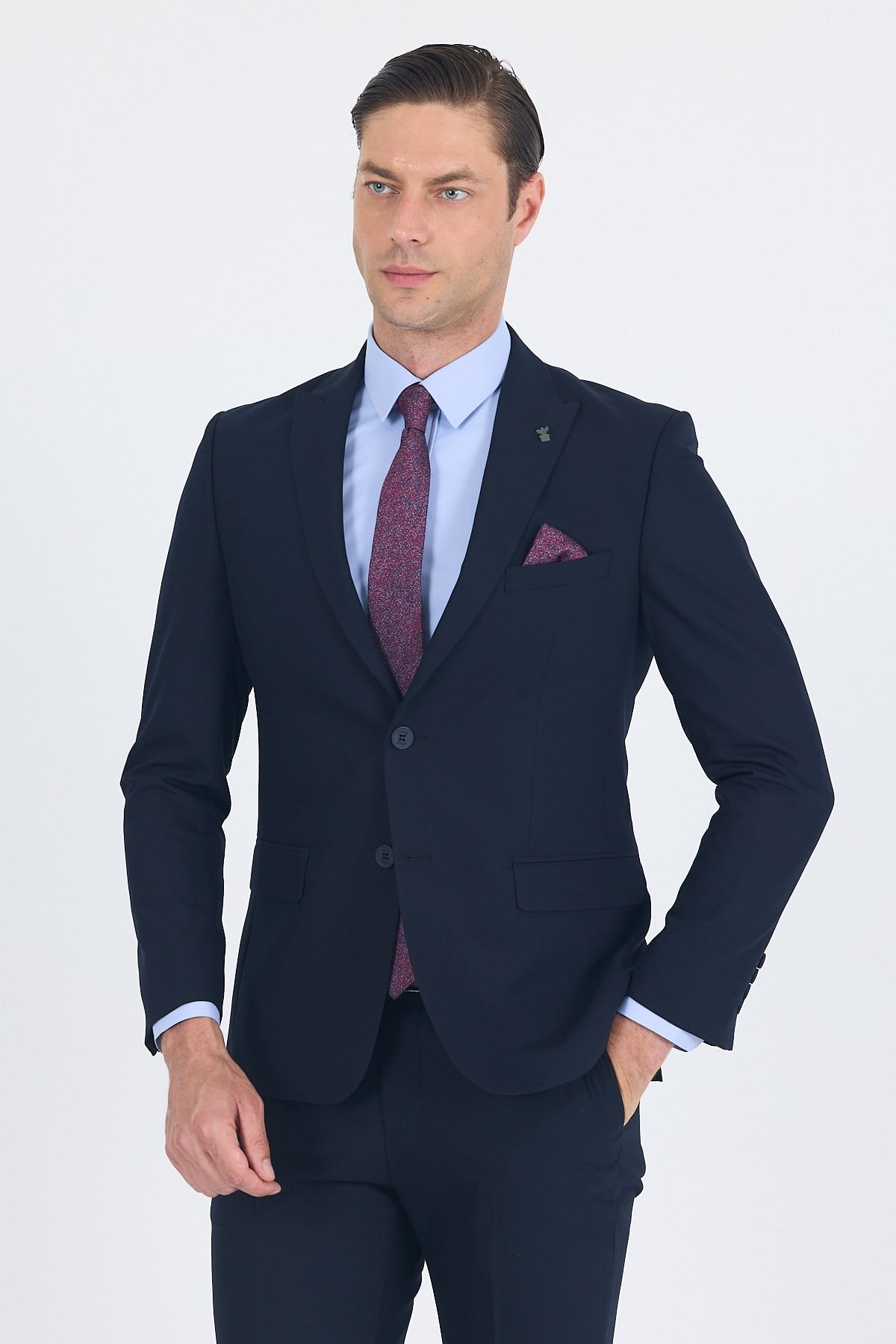 İMZA Lacivert Kırlangıç Yaka Düz Slim Fit 6 Drop Takım Elbise 1001260011 görsel 3