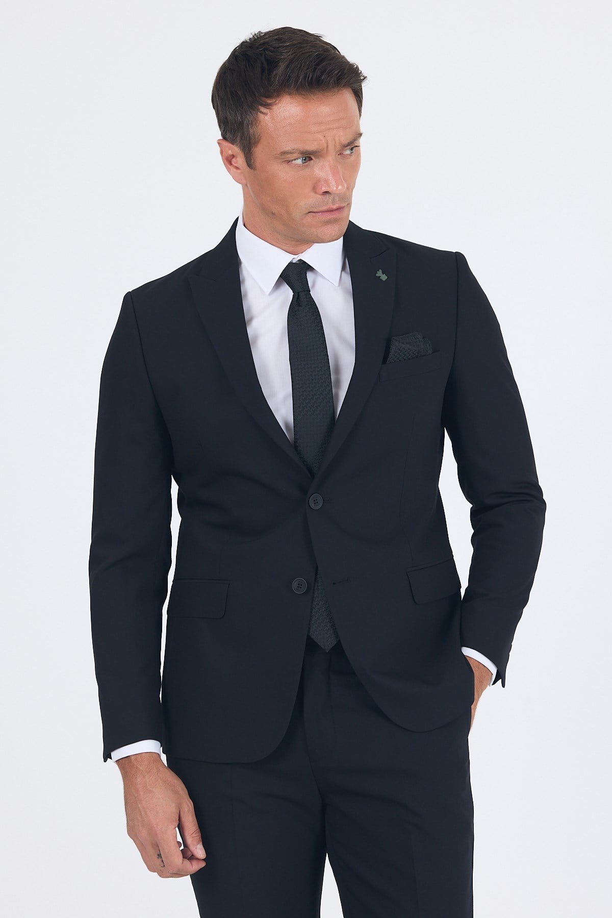 İMZA Siyah Kırlangıç Yaka Düz Slim Fit 6 Drop Takım Elbise 1001260011 görsel 4