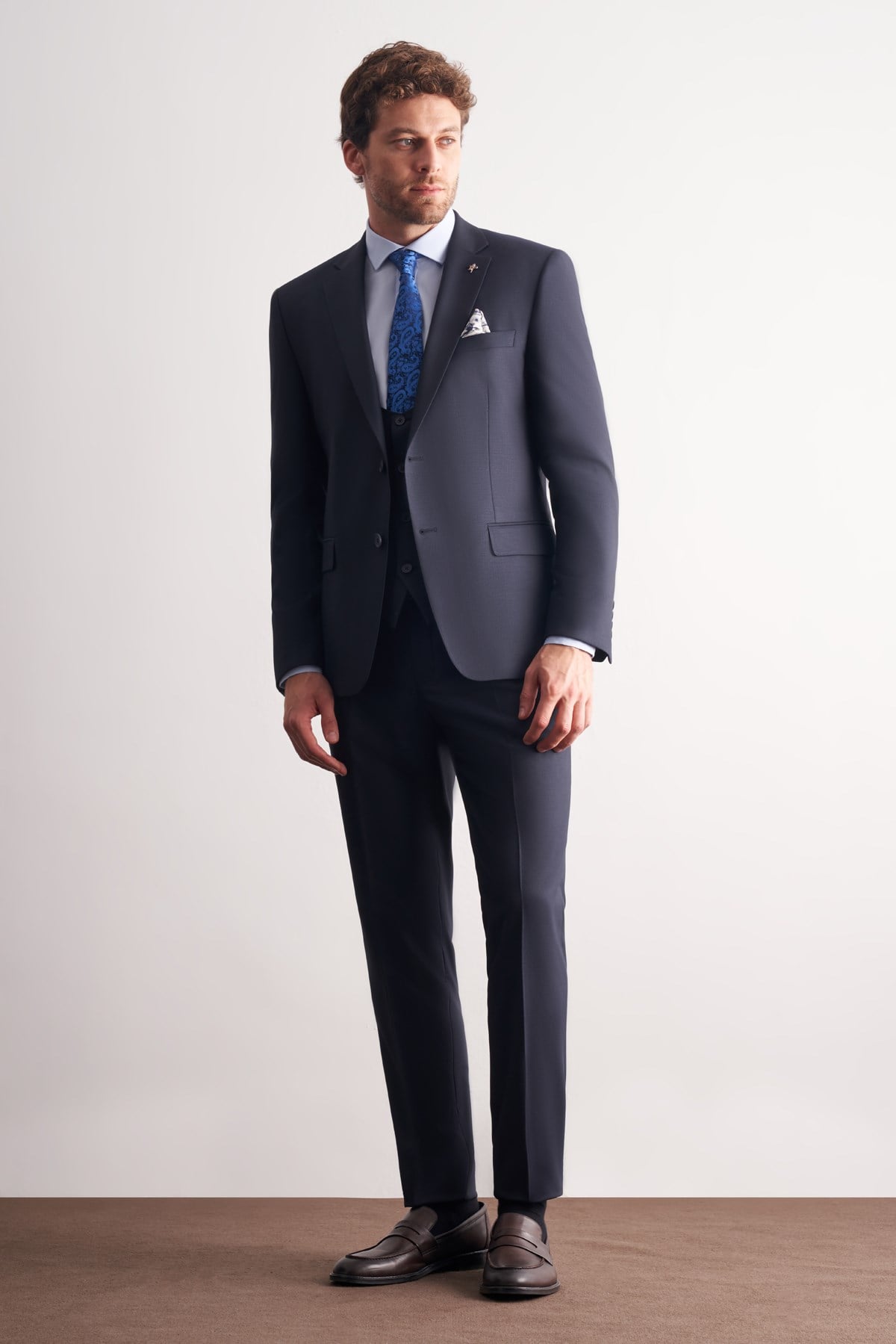 İMZA Lacivert Mono Yaka Yelekli 6 Drop Slim Fit Takım Elbise 1001260186
