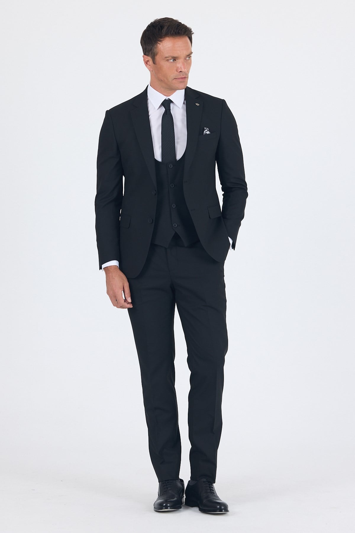 İMZA Siyah Mono Yaka Yelekli 6 Drop Slim Fit Takım Elbise 1001260186