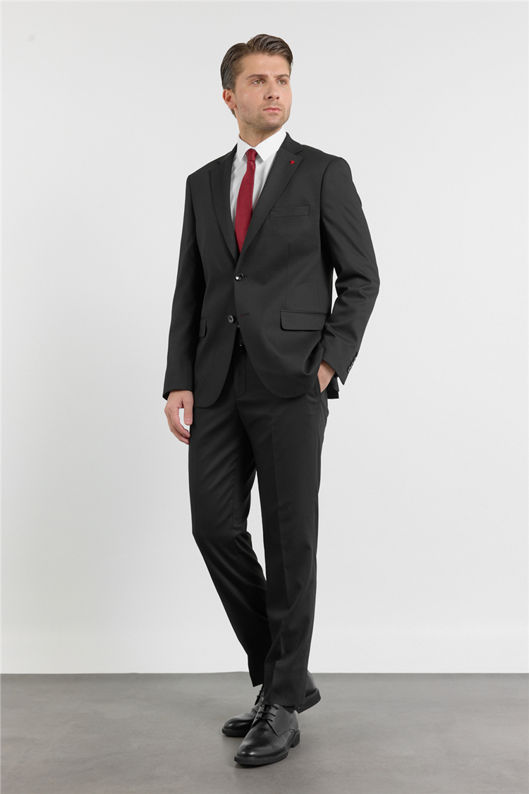 İMZA Siyah Mono Yaka Kendinden Desenli 6 Drop Comfort Fit Esnek Takım Elbise 1001260161 görsel 2