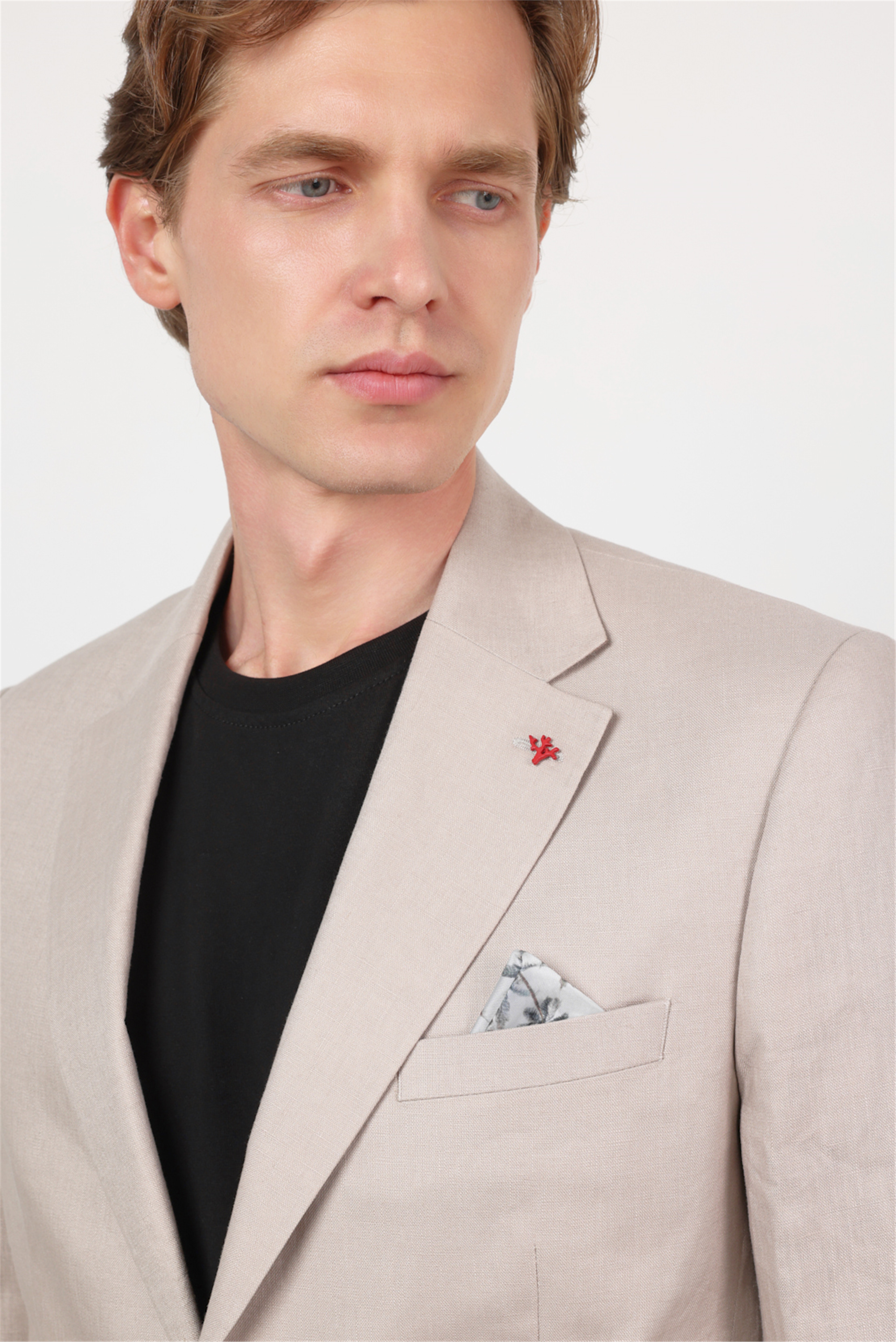 İMZA Bej Düz Desen Keten Mono Yaka 6 Drop Slim Fit %100 Keten Takım Elbise 1001260164 görsel 2