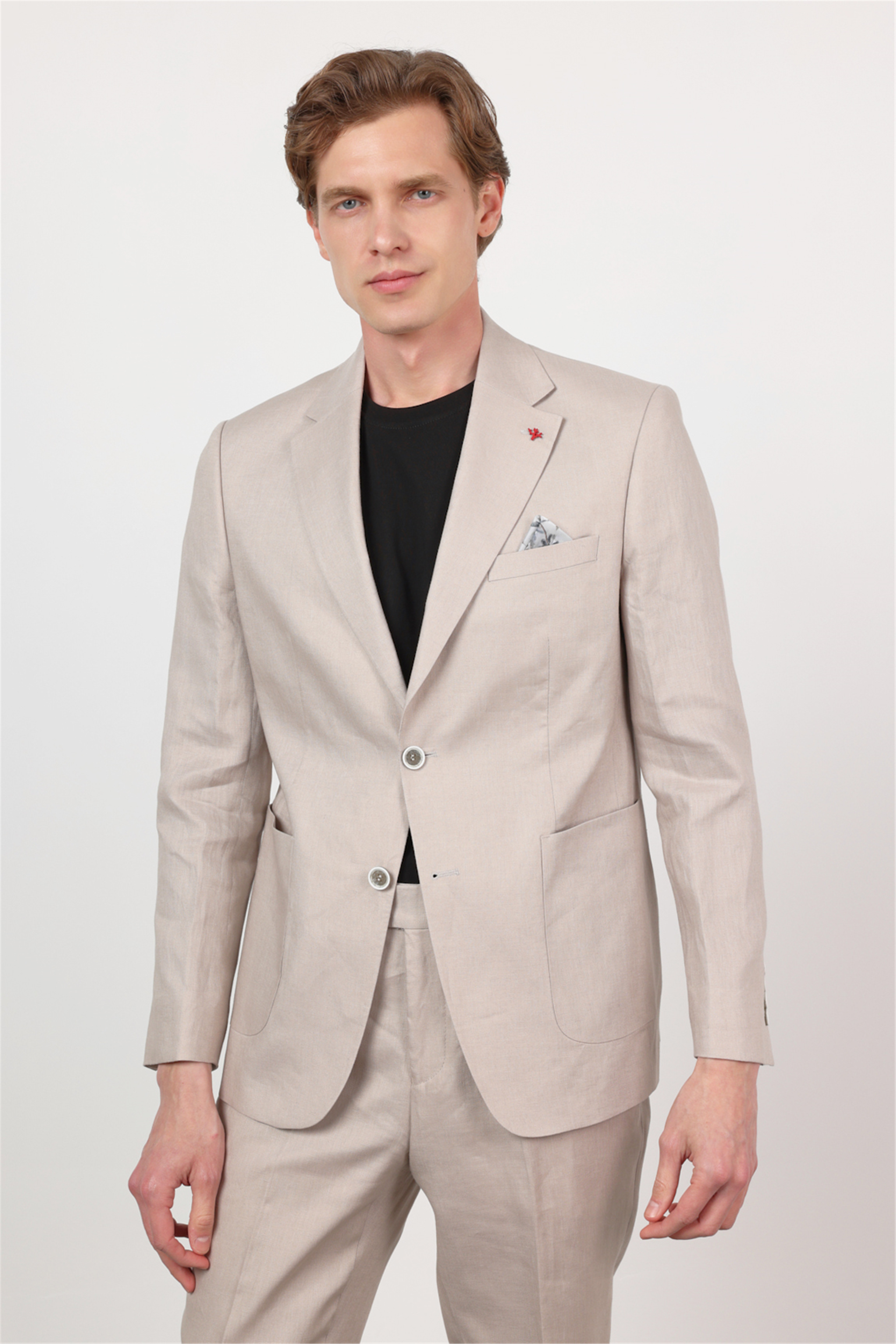 İMZA Bej Düz Desen Keten Mono Yaka 6 Drop Slim Fit %100 Keten Takım Elbise 1001260164 görsel 4