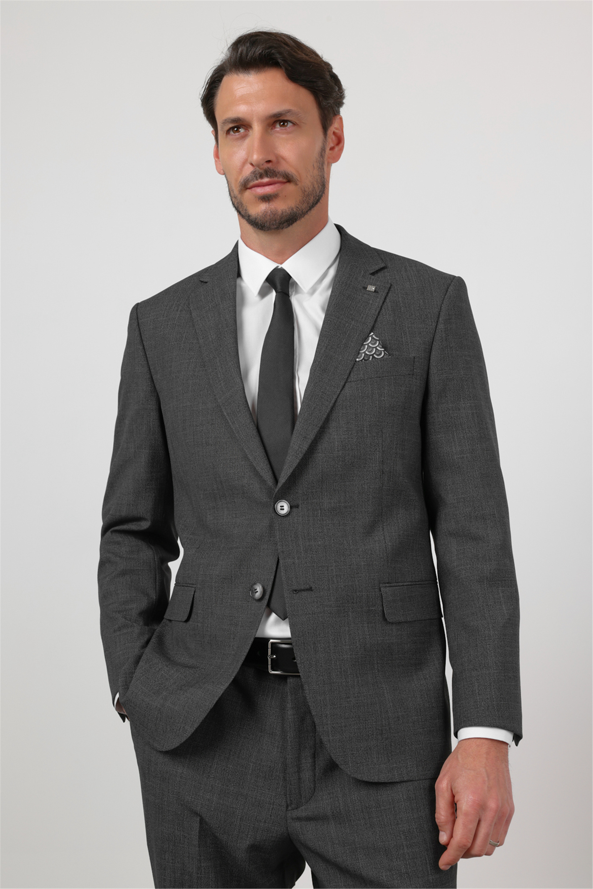 İMZA Siyah Düz Desen Mono Yaka 4 Drop Comfort Fit Esnek Takım Elbise 1001260168 görsel 3