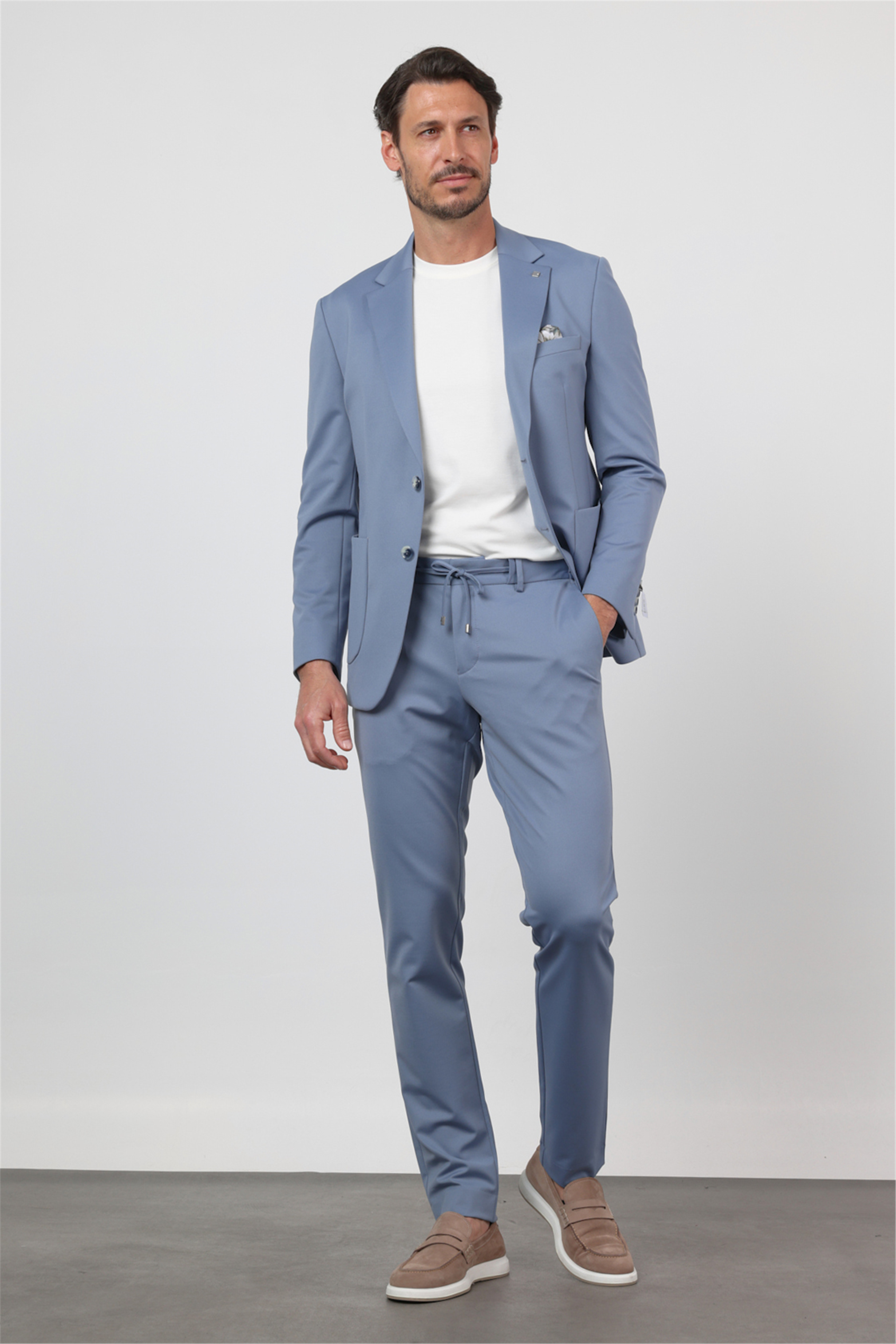 İMZA Mavi Kendinden Desenli Mono Yaka 6 Drop Slim Fit Takım Elbise 1001260165 görsel 4