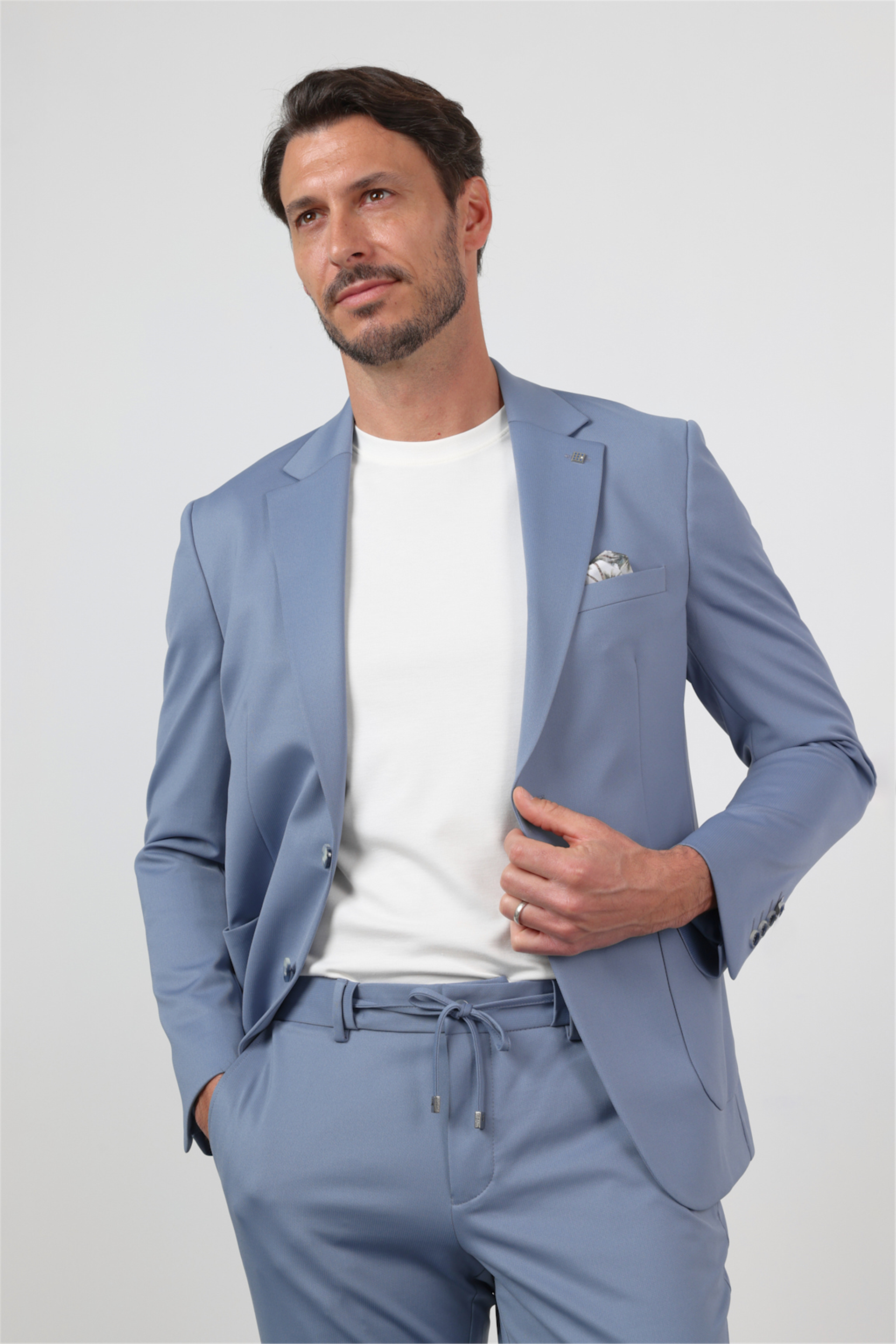 İMZA Mavi Kendinden Desenli Mono Yaka 6 Drop Slim Fit Takım Elbise 1001260165 görsel 5