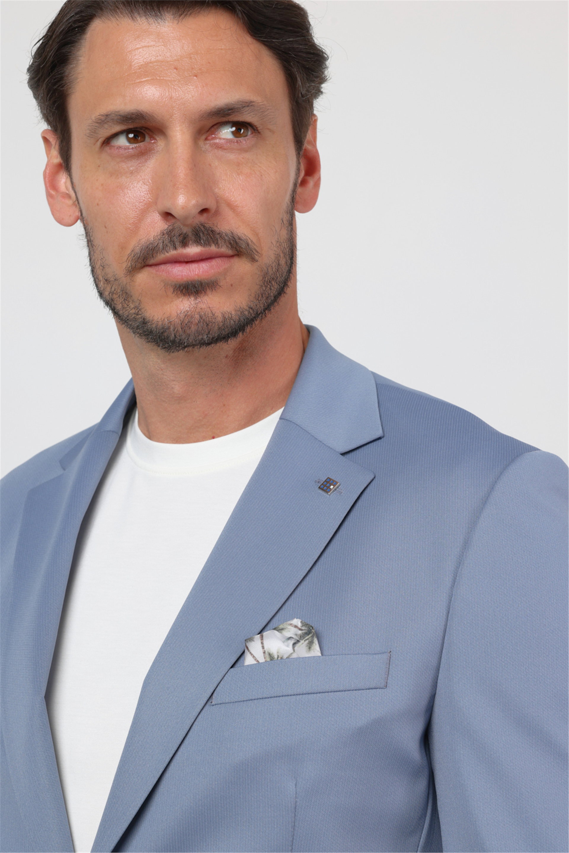 İMZA Mavi Kendinden Desenli Mono Yaka 6 Drop Slim Fit Takım Elbise 1001260165 görsel 6