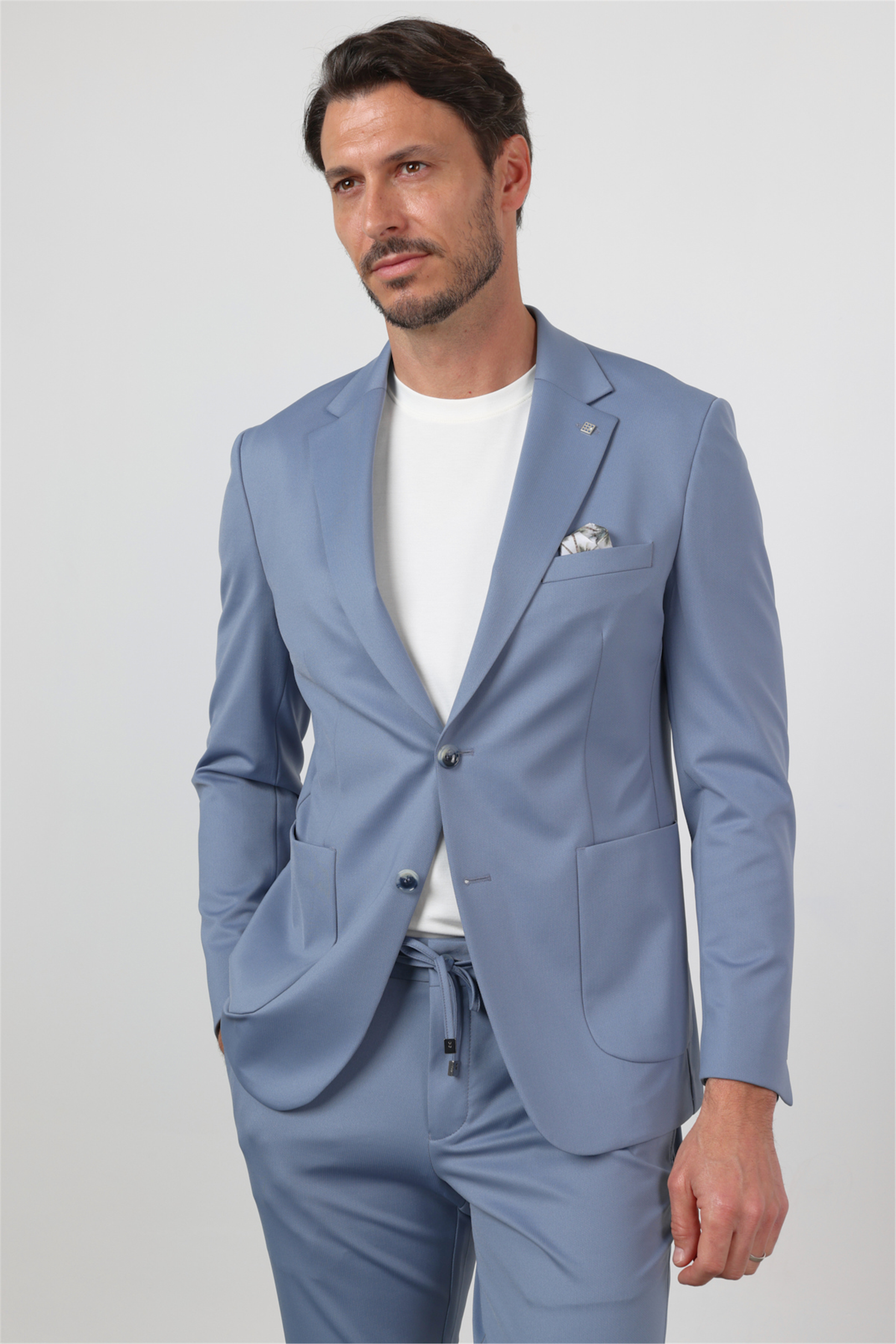 İMZA Mavi Kendinden Desenli Mono Yaka 6 Drop Slim Fit Takım Elbise 1001260165 görsel 7