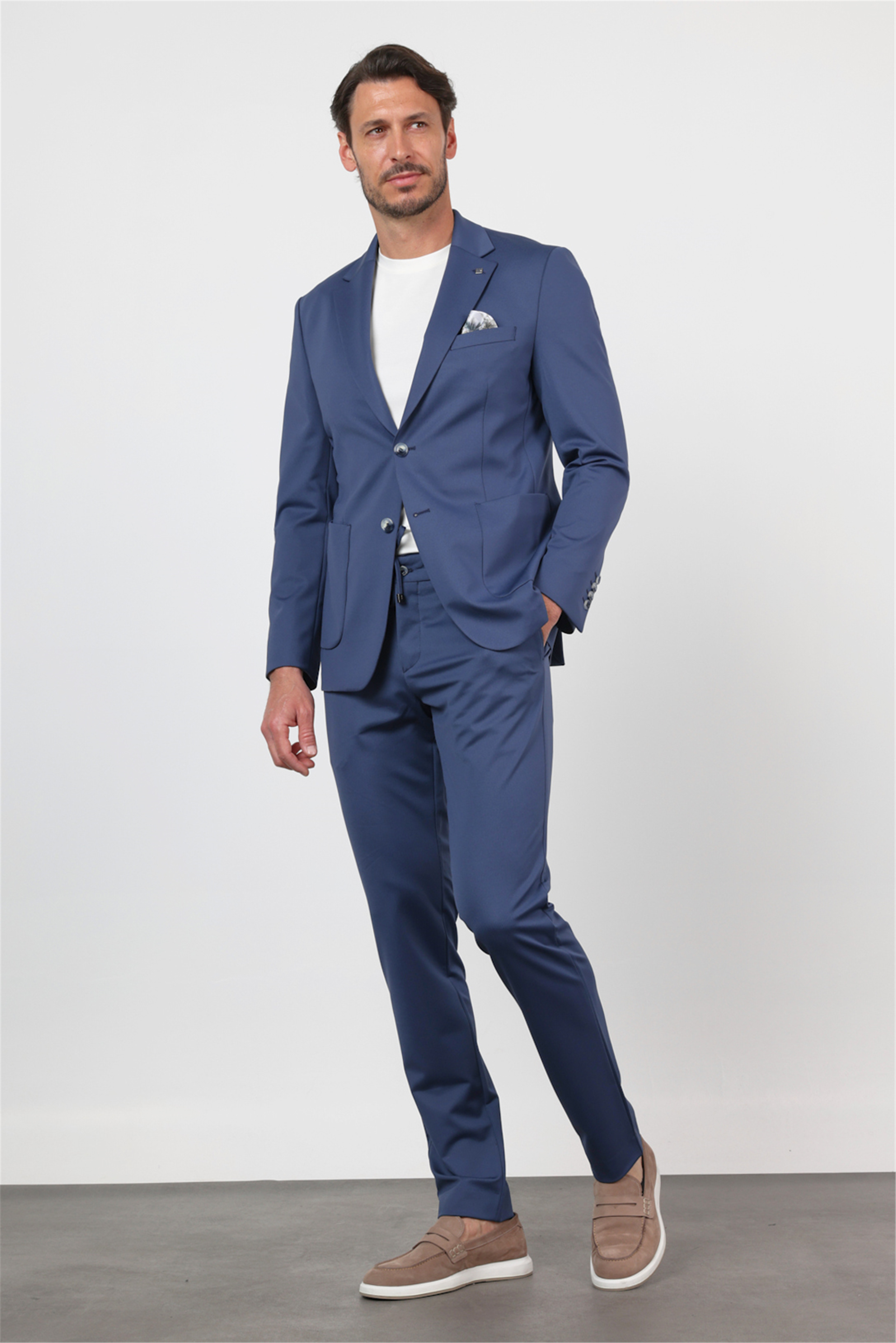 İMZA Lacivert Kendinden Desenli Mono Yaka 6 Drop Slim Fit Takım Elbise 1001260165