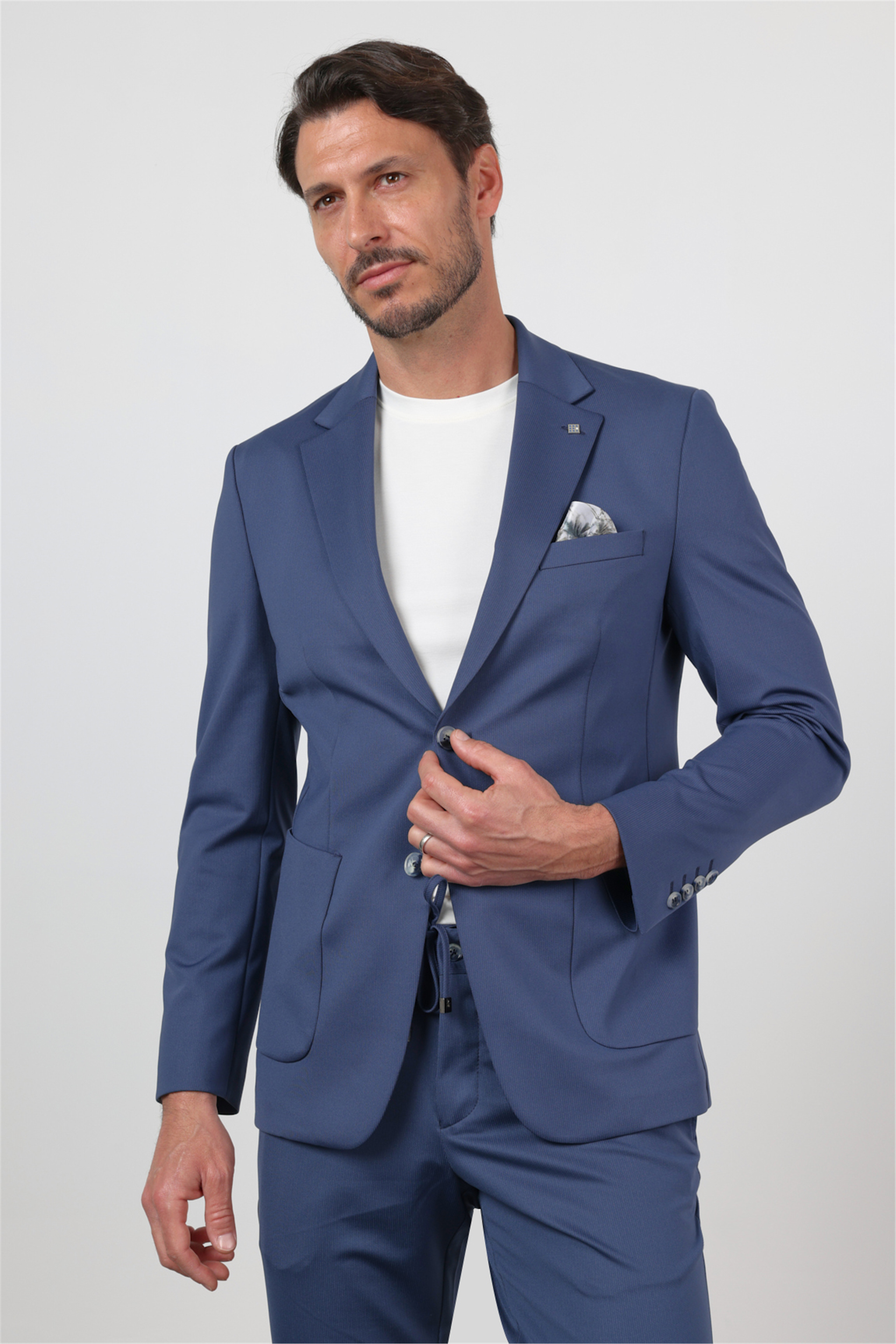 İMZA Lacivert Kendinden Desenli Mono Yaka 6 Drop Slim Fit Takım Elbise 1001260165 görsel 4