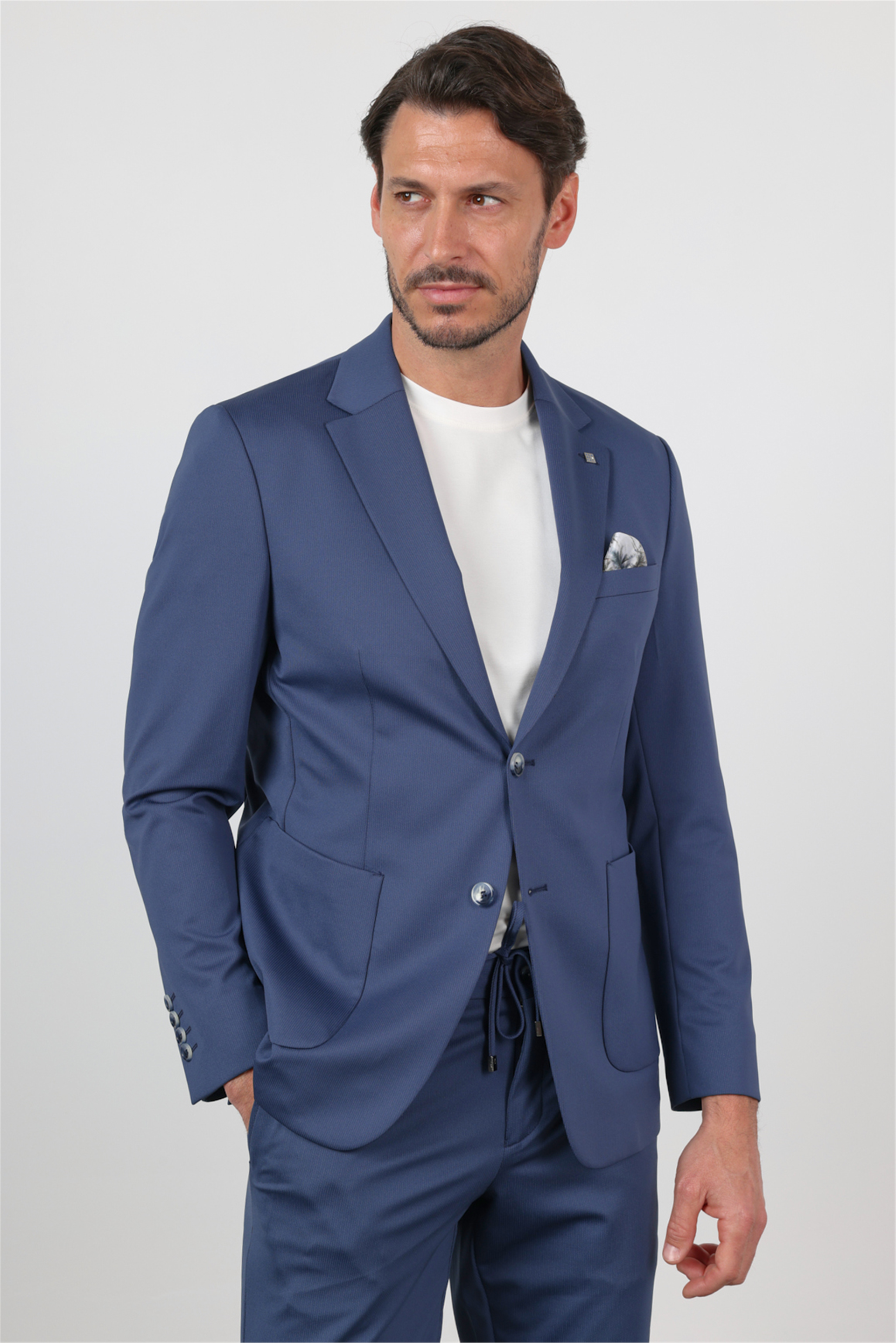 İMZA Lacivert Kendinden Desenli Mono Yaka 6 Drop Slim Fit Takım Elbise 1001260165 görsel 5