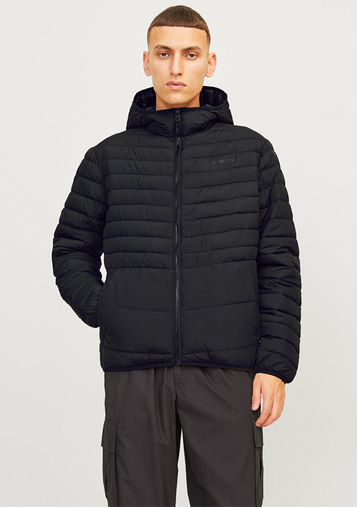 Jack & Jones State Parçaable Puffer Hood Erkek Siyah Kapüşonlu Şişme Mont