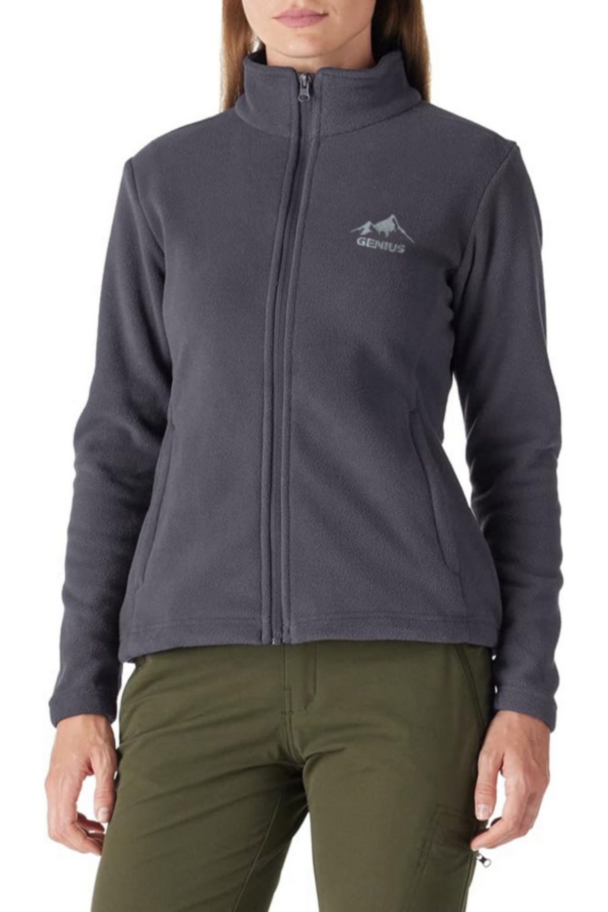 Genius Store Kadın Tam Fermuarlı Kalın Outdoor Polar Ceket RENKLİ-TAM