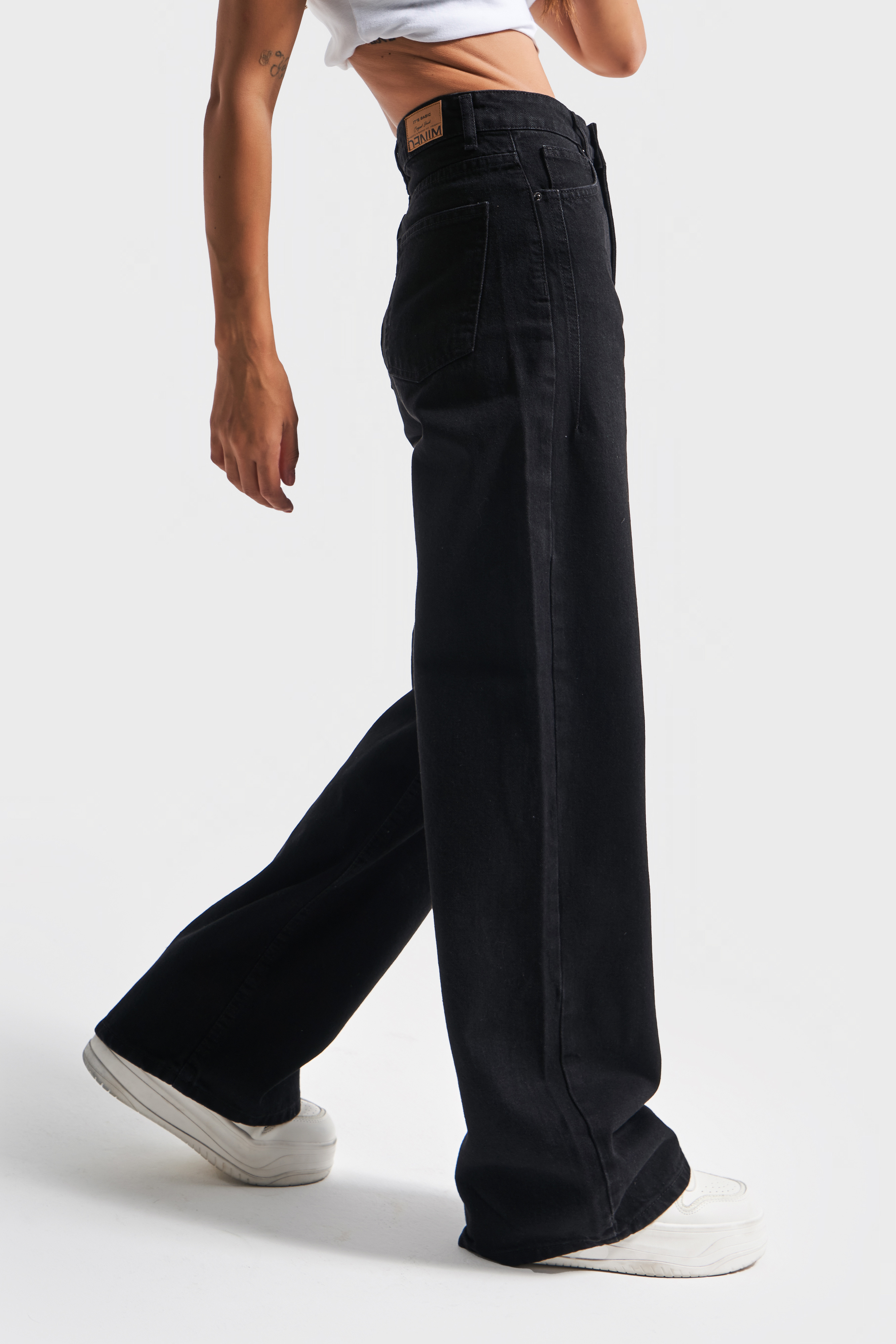It's Basic Kadın Siyah Black Od Renk Olea Wide Leg Fit Rahat Kalıp Yüksek Bel Denim Jean