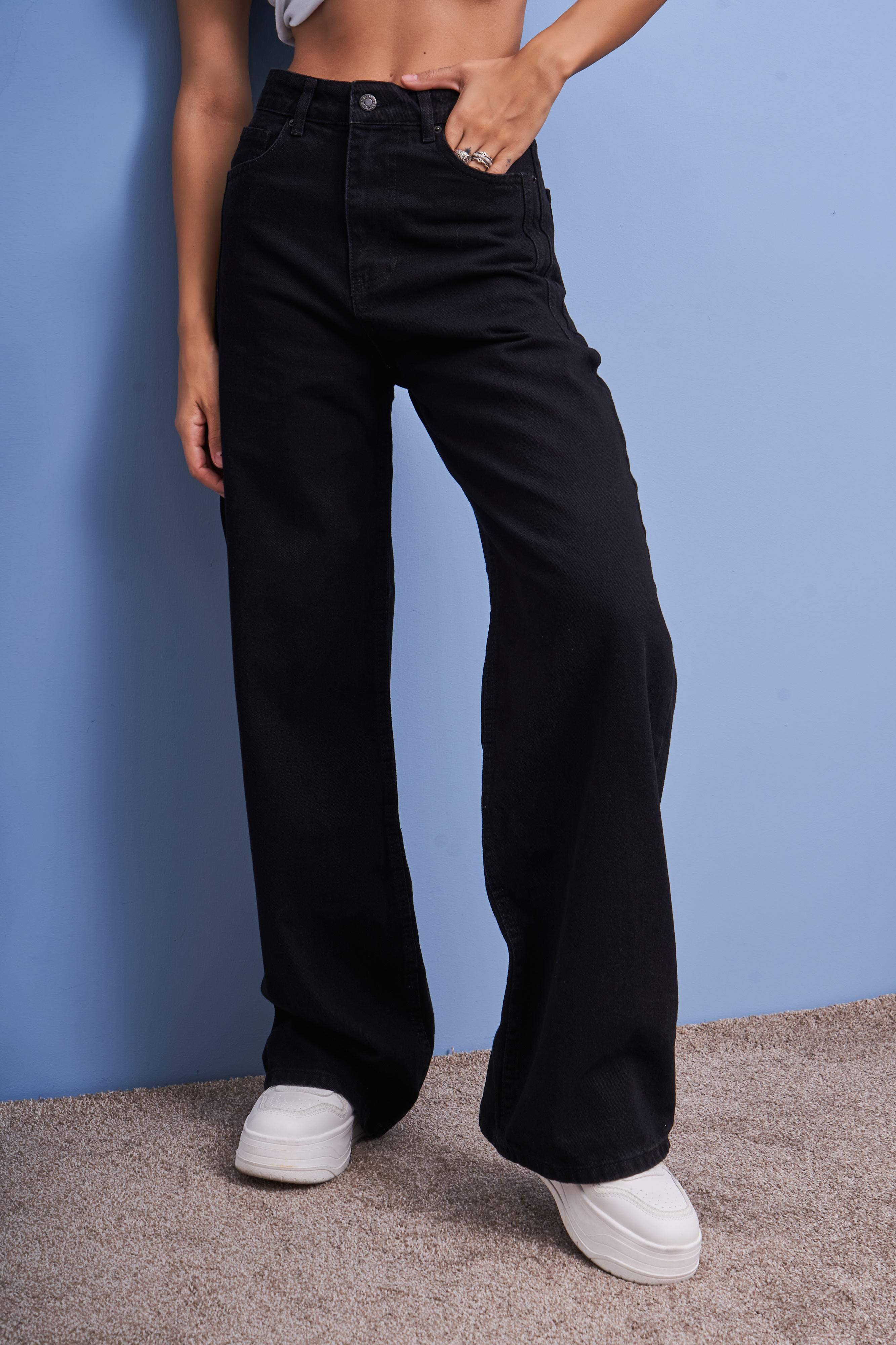 It's Basic Kadın Siyah Black Od Renk Olea Wide Leg Fit Rahat Kalıp Yüksek Bel Denim Jean görsel 2
