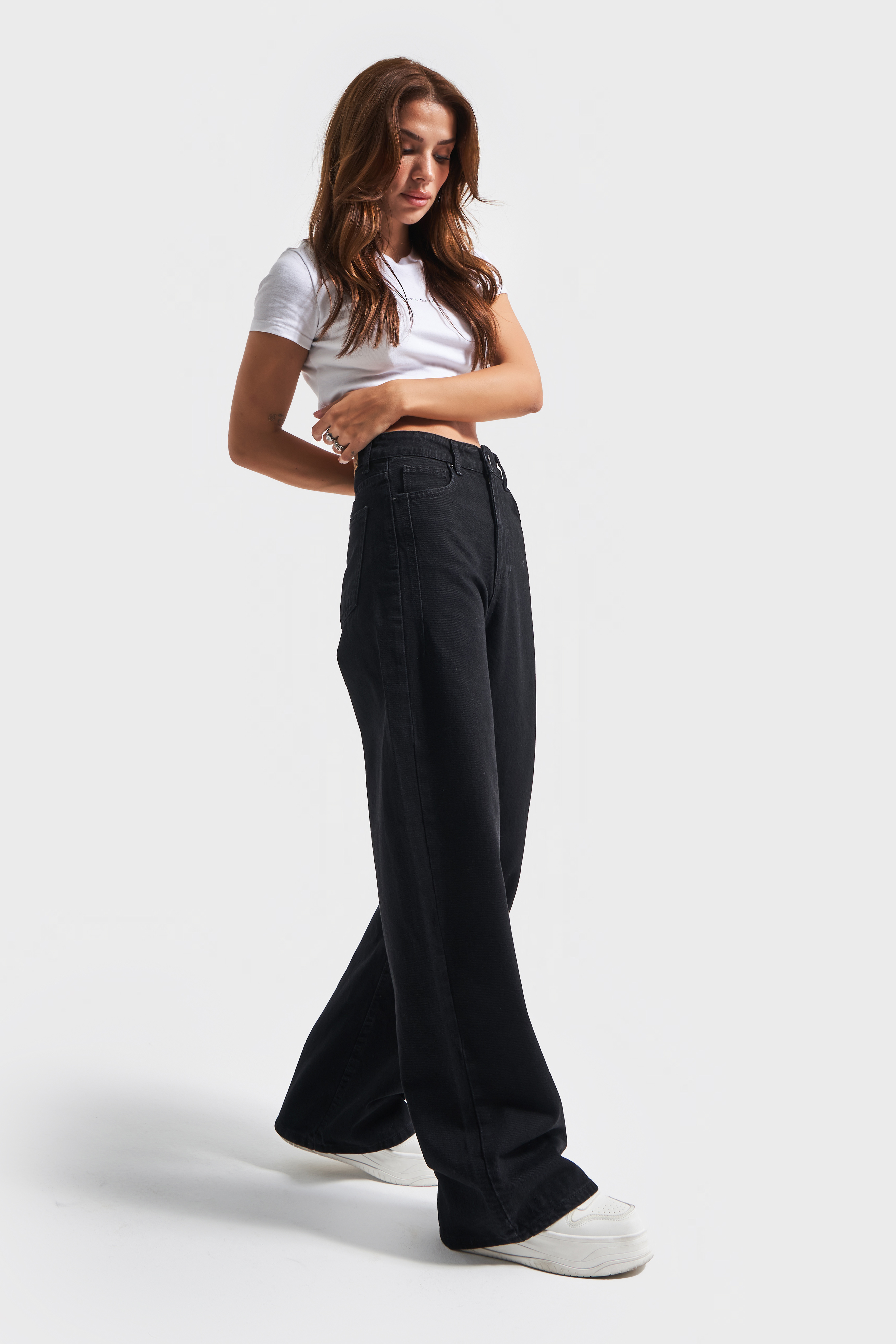 It's Basic Kadın Siyah Black Od Renk Olea Wide Leg Fit Rahat Kalıp Yüksek Bel Denim Jean görsel 3