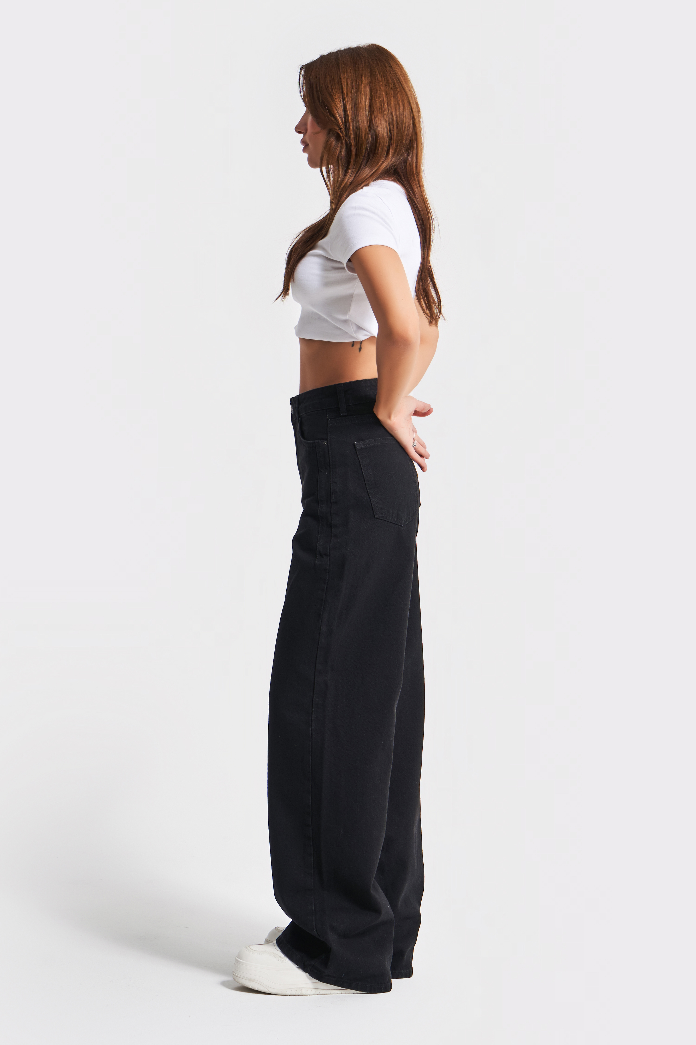 It's Basic Kadın Siyah Black Od Renk Olea Wide Leg Fit Rahat Kalıp Yüksek Bel Denim Jean görsel 6