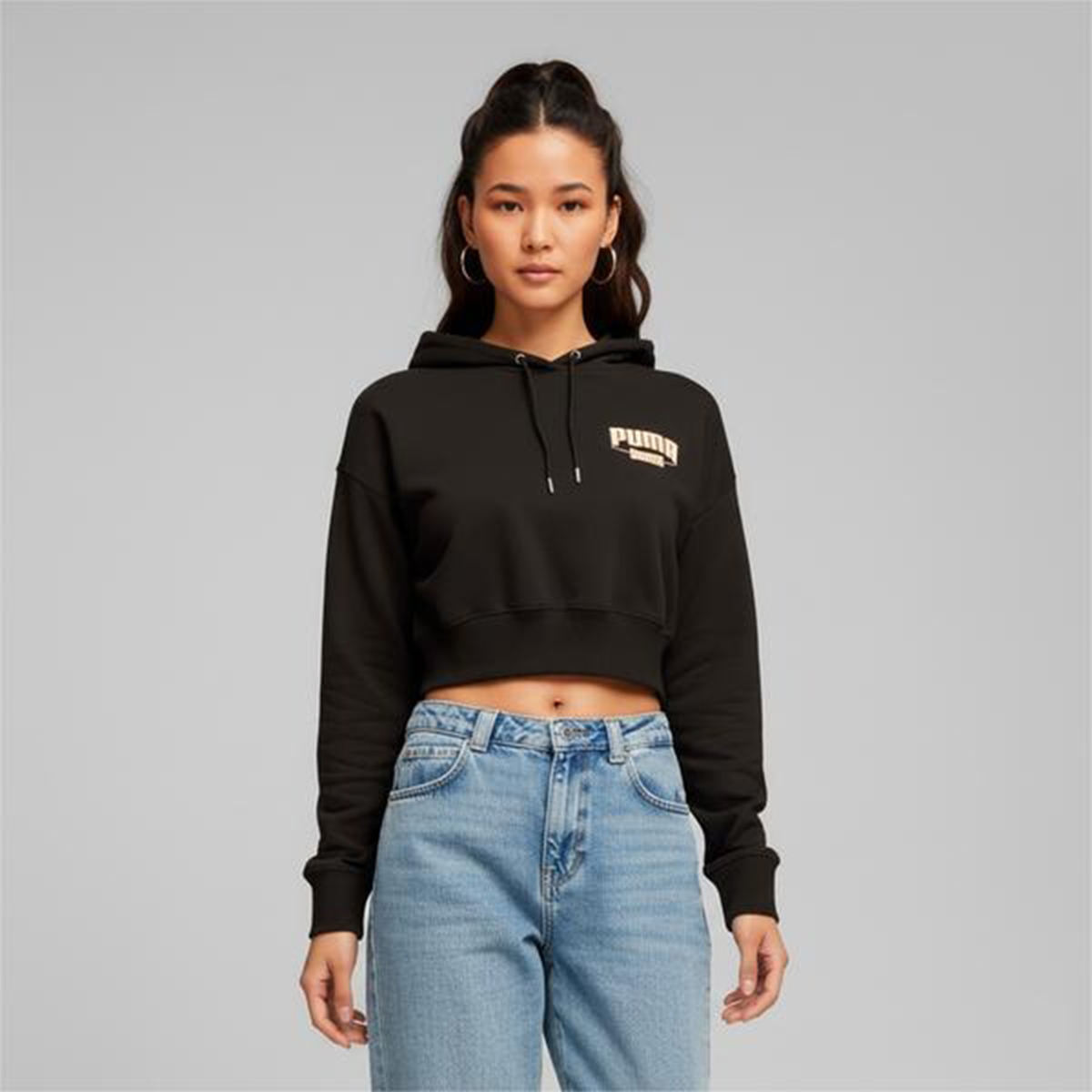 Puma Team Cropped Kadın Siyah Kapüşonlu Sweatshirt