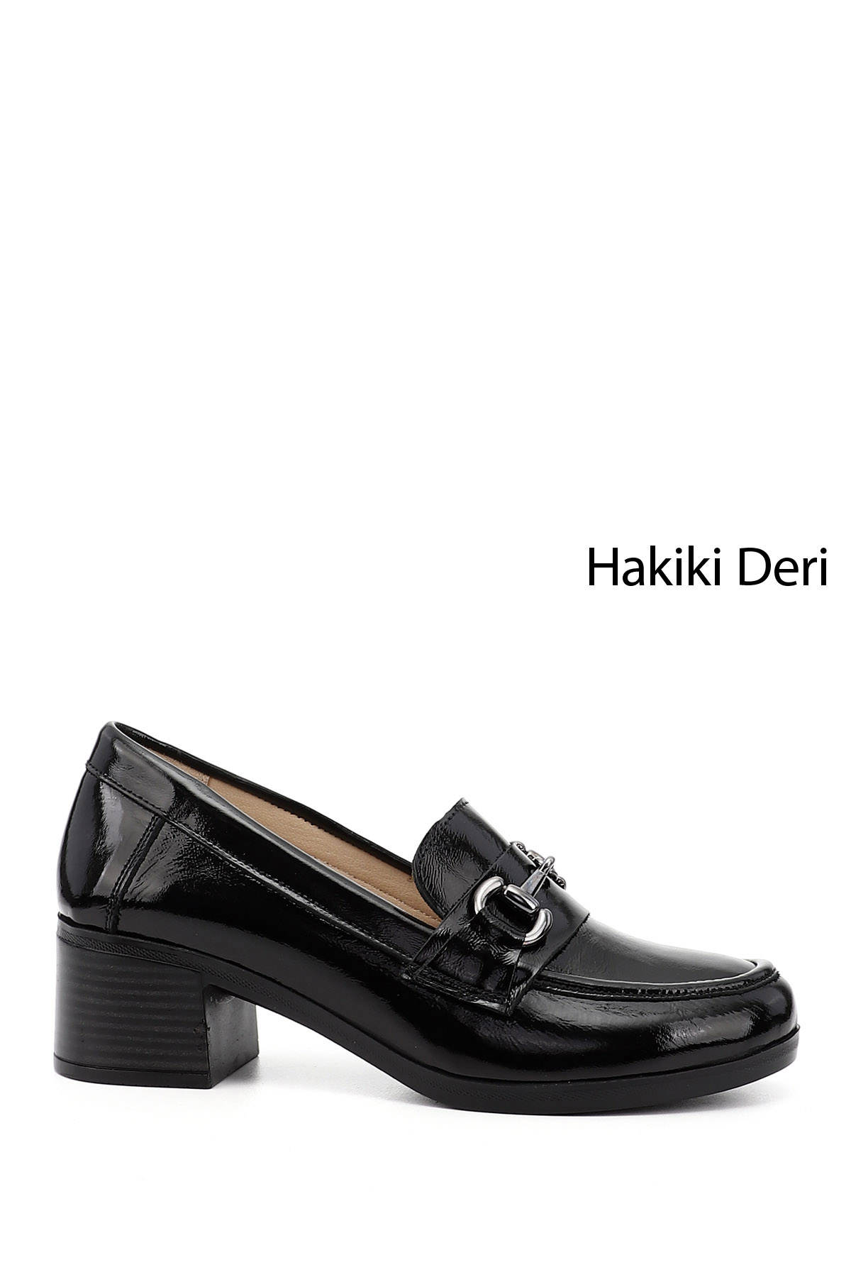 GÖNDERİ(R) Kadın BAKIR-SİYAH Kısa Kalın Topuklu Hakiki Deri Ayakkabı