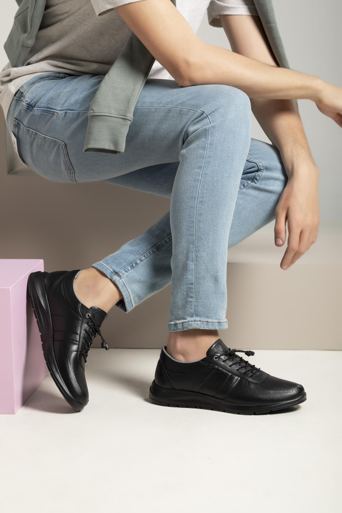 Ziya Ayakkabı Erkek Hakiki Deri Sneaker 1311013 S08 Siyah