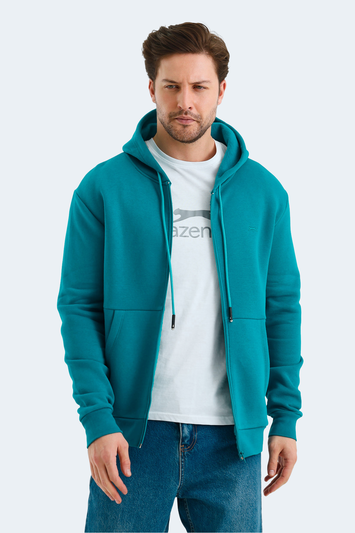 SLAZENGER VONDA Erkek Fermuarlı Sweatshirt Hırka Petrol görsel 3