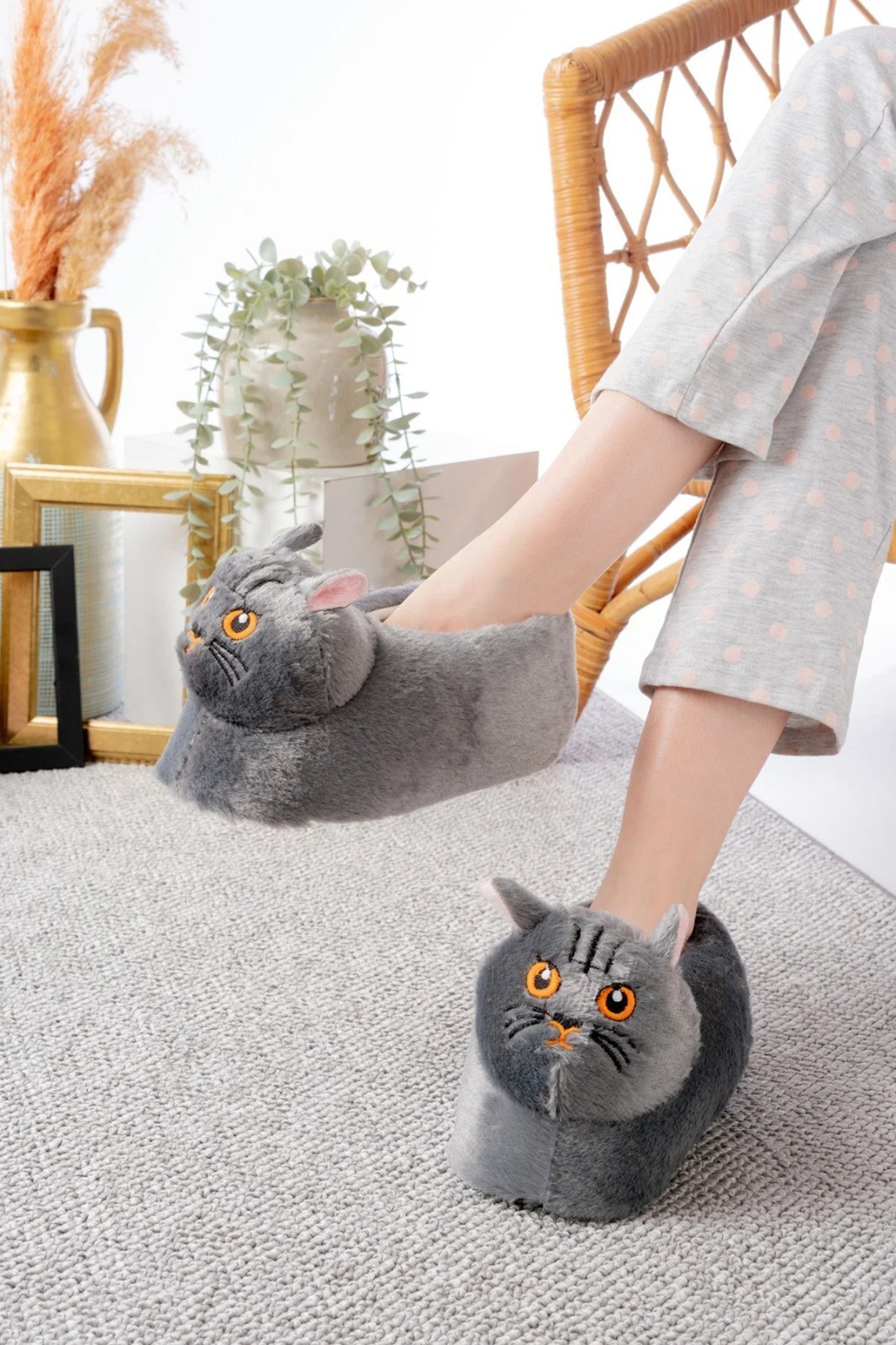 Slipcat Kedi Figürlü Pelüş Panduf Ev Pandufu Unisex görsel 2