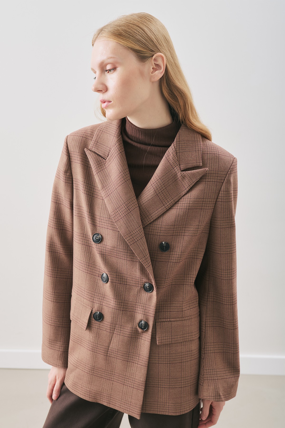 Manuka Kruvaze Ekose Blazer Ceket Bordo görsel 4