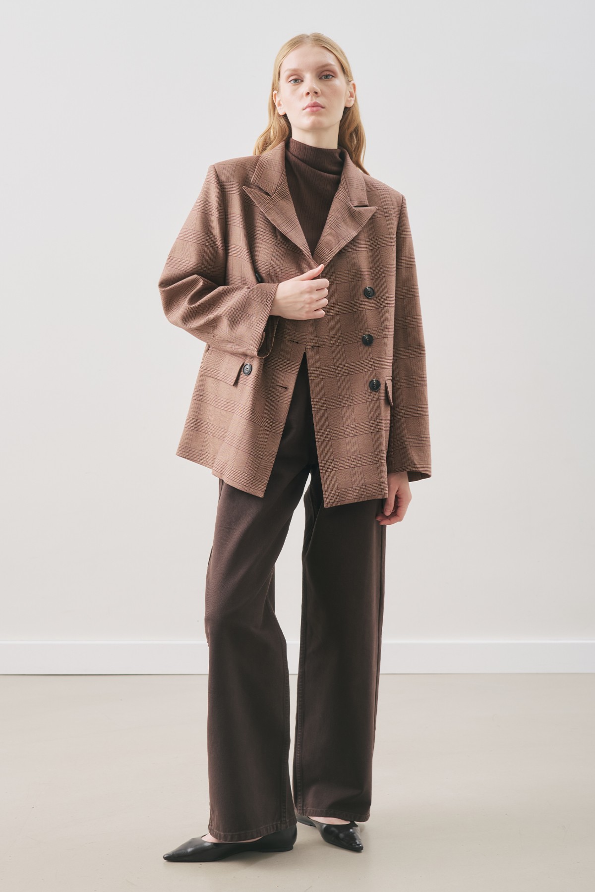 Manuka Kruvaze Ekose Blazer Ceket Bordo görsel 2