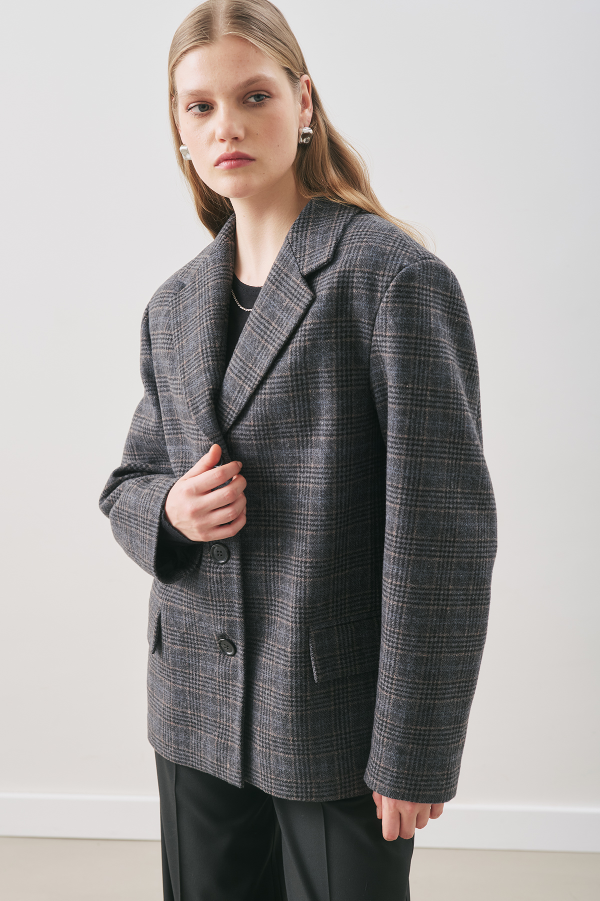 Manuka Norrıs Yün Blazer Ceket Grey Check görsel 7