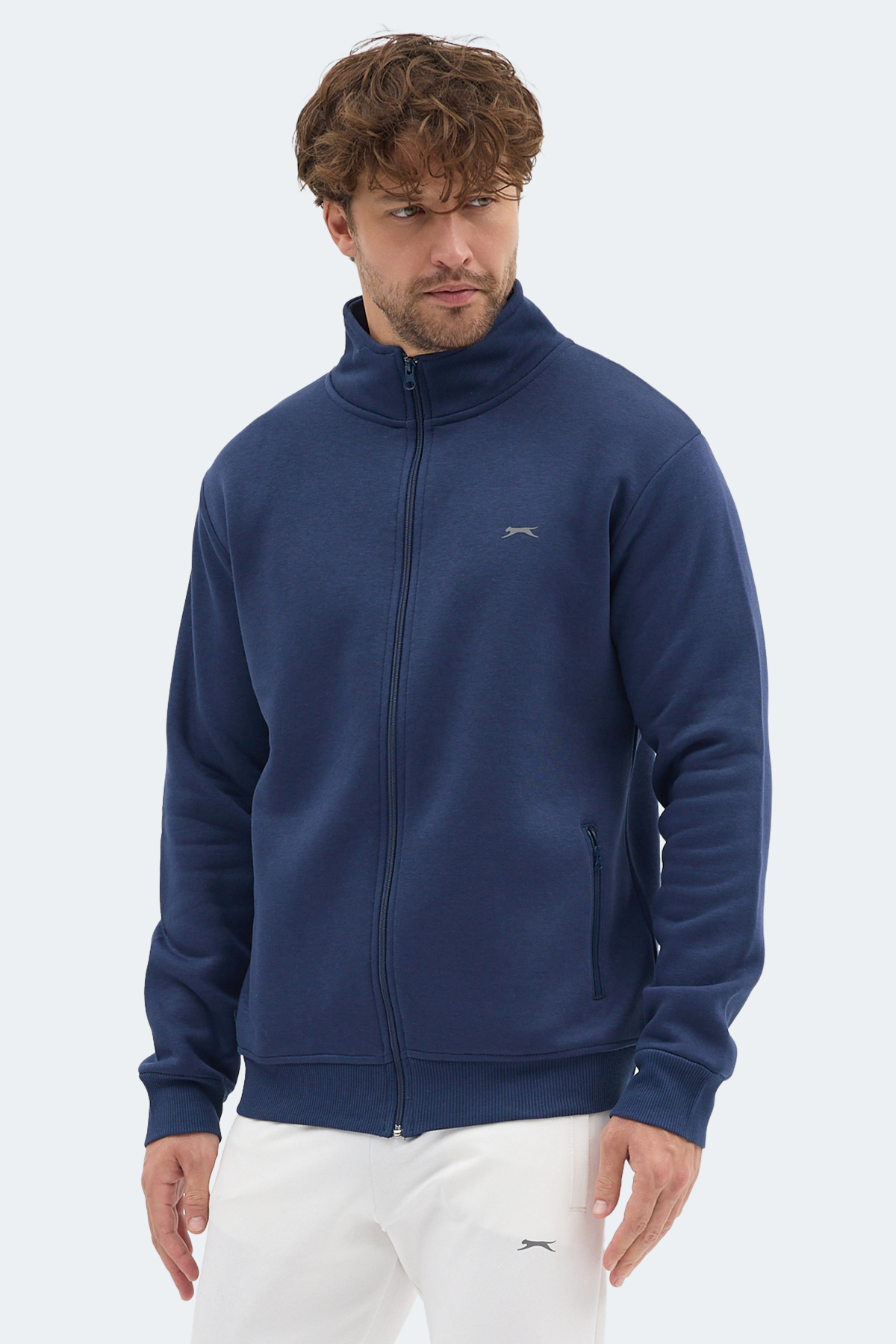 SLAZENGER MENDOZA I Dik Yaka Cepli Lacivert Erkek Polar Fermuarlı Sweatshirt Hırka
