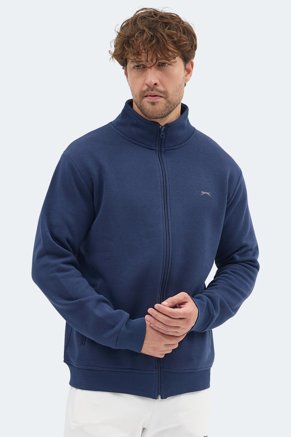 SLAZENGER MENDOZA I Dik Yaka Cepli Lacivert Erkek Polar Fermuarlı Sweatshirt Hırka görsel 3