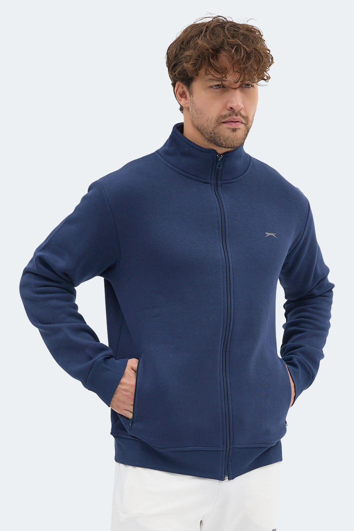 SLAZENGER MENDOZA I Dik Yaka Cepli Lacivert Erkek Polar Fermuarlı Sweatshirt Hırka görsel 4