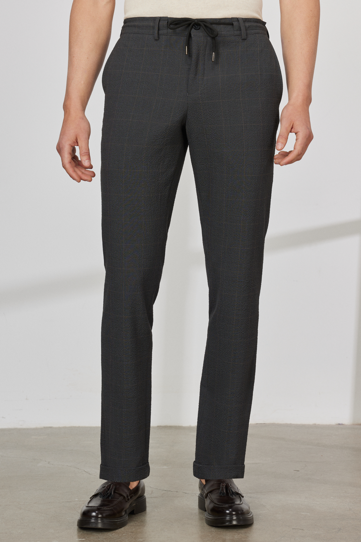 Altınyıldız Classics Erkek Antrasit-Kahverengi Slim Fit Dar Kesim Mono Yaka Gofre Desenli Takım Elbise görsel 7