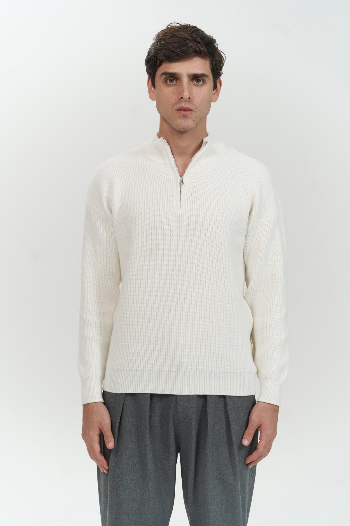 Mai Collection Mathis Ekru Balıkçı Yaka Erkek Triko Kazak görsel 2